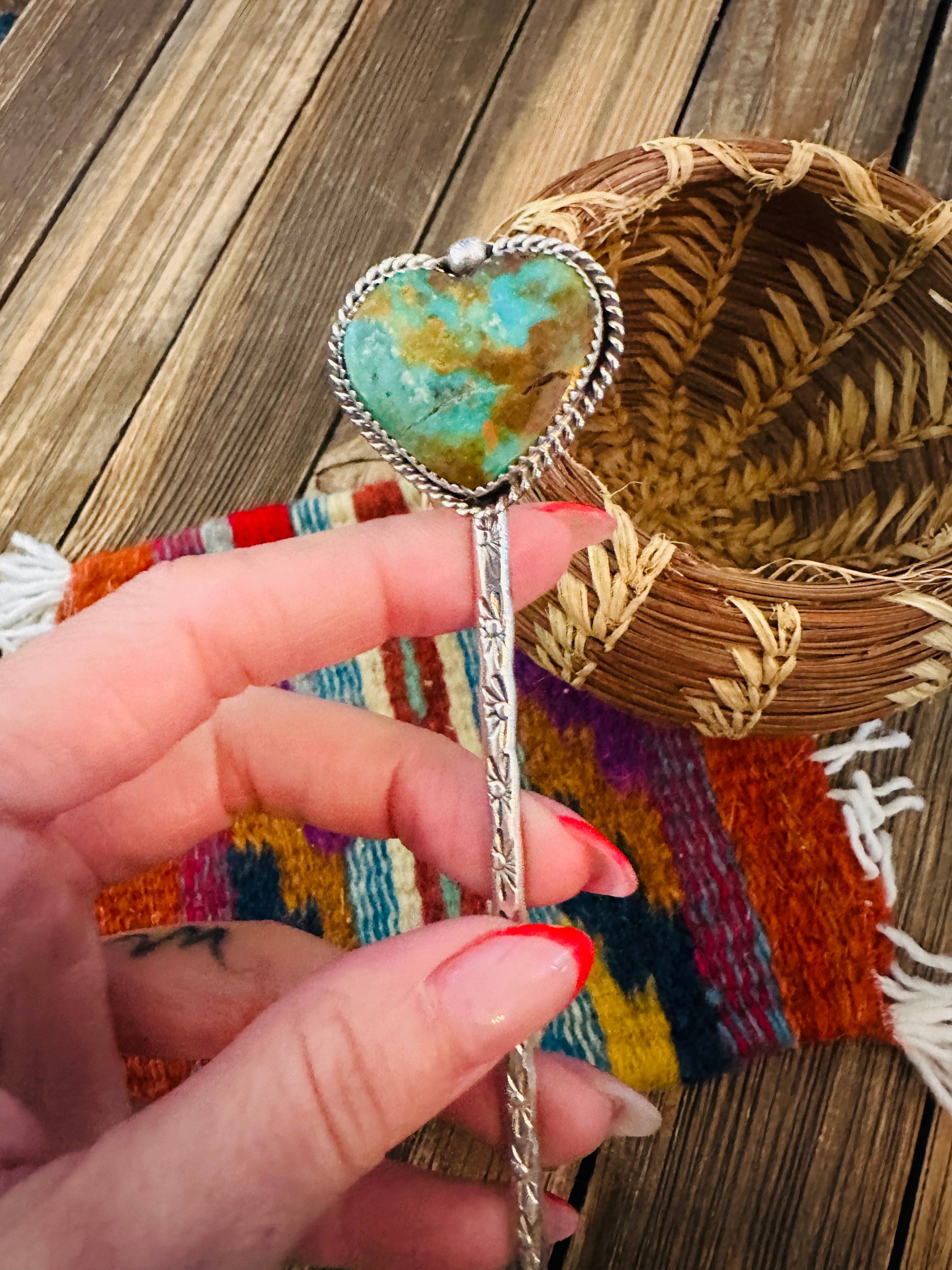 Handcrafted Turquoise & Sterling Silver Heart Hair Pin