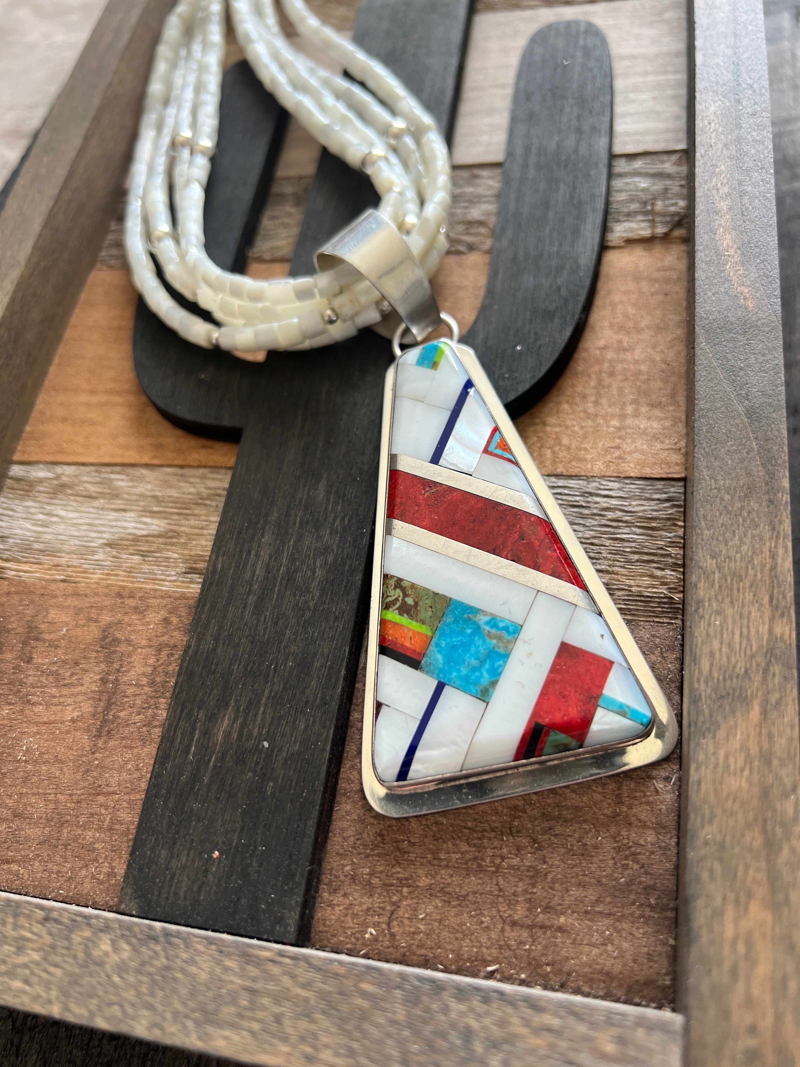 Daniel Coriz Mother Of Pearl Beaded Inlay Necklace