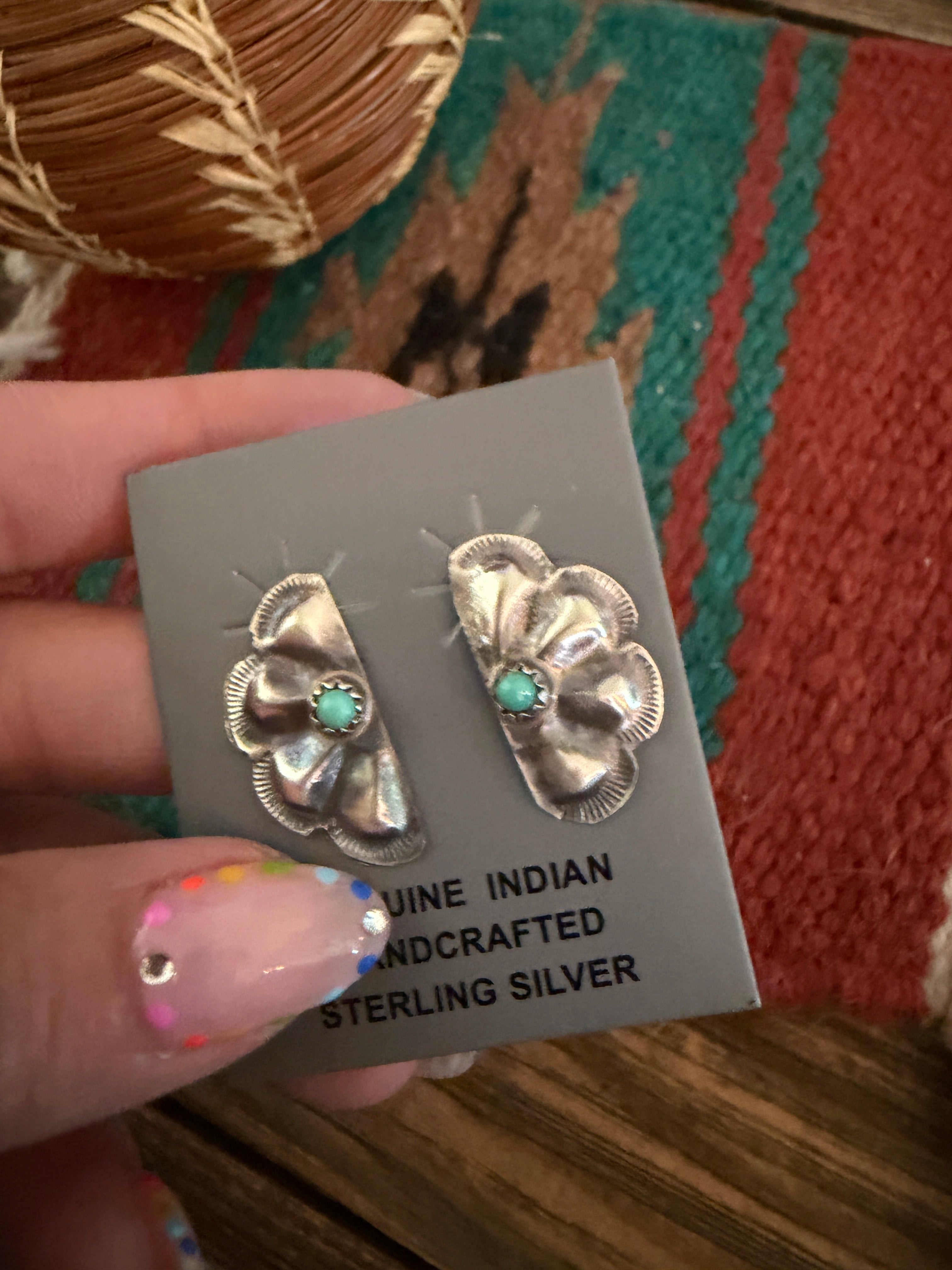 Handcrafted Turquoise & Sterling Silver Concho Post Earrings