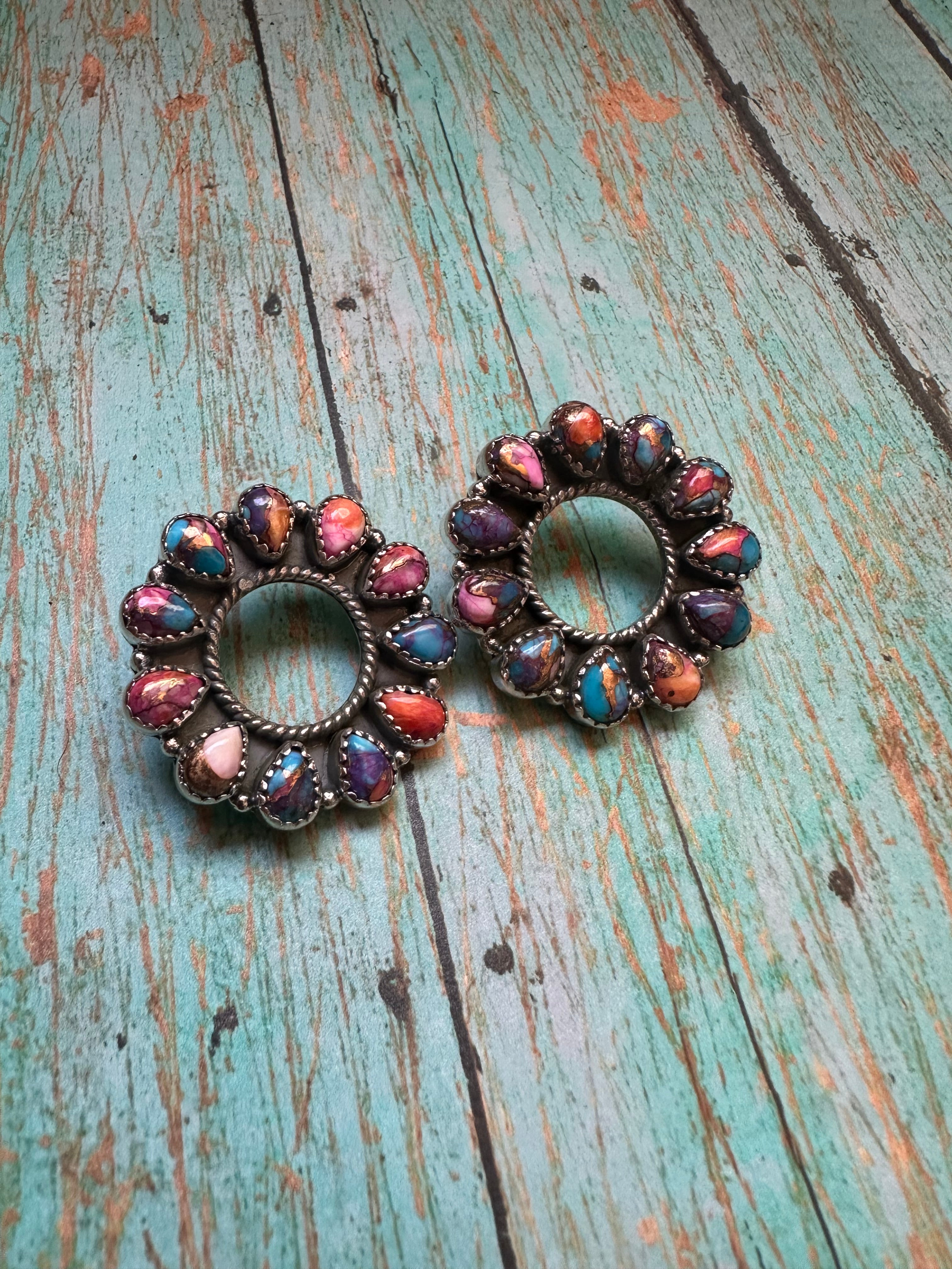 Handmade Sterling Silver & Pink Dream Mojave Circle Post Earrings