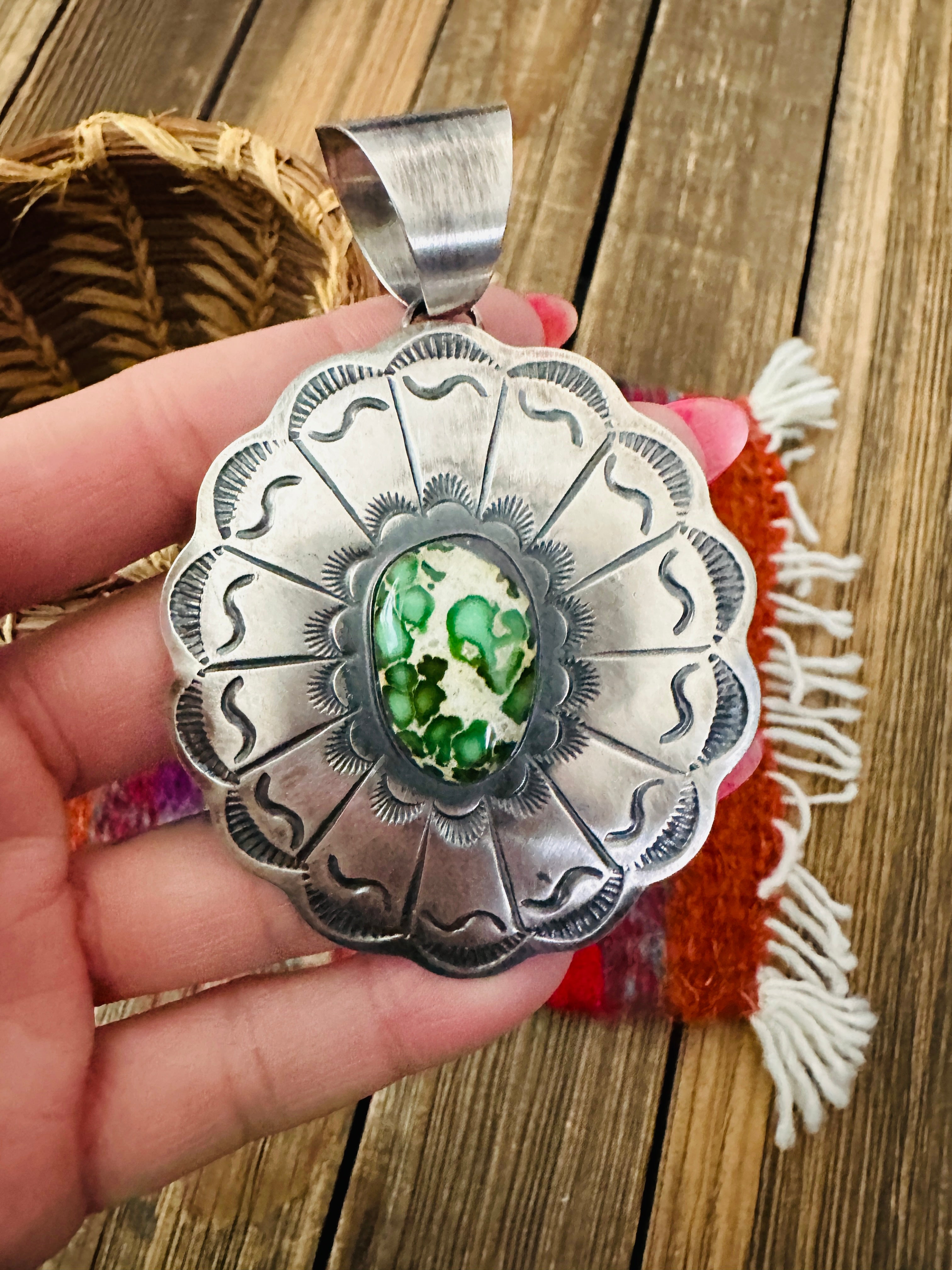 Handcrafted Sonoran Gold Turquoise & Sterling Silver Pendant by Chimney Butte