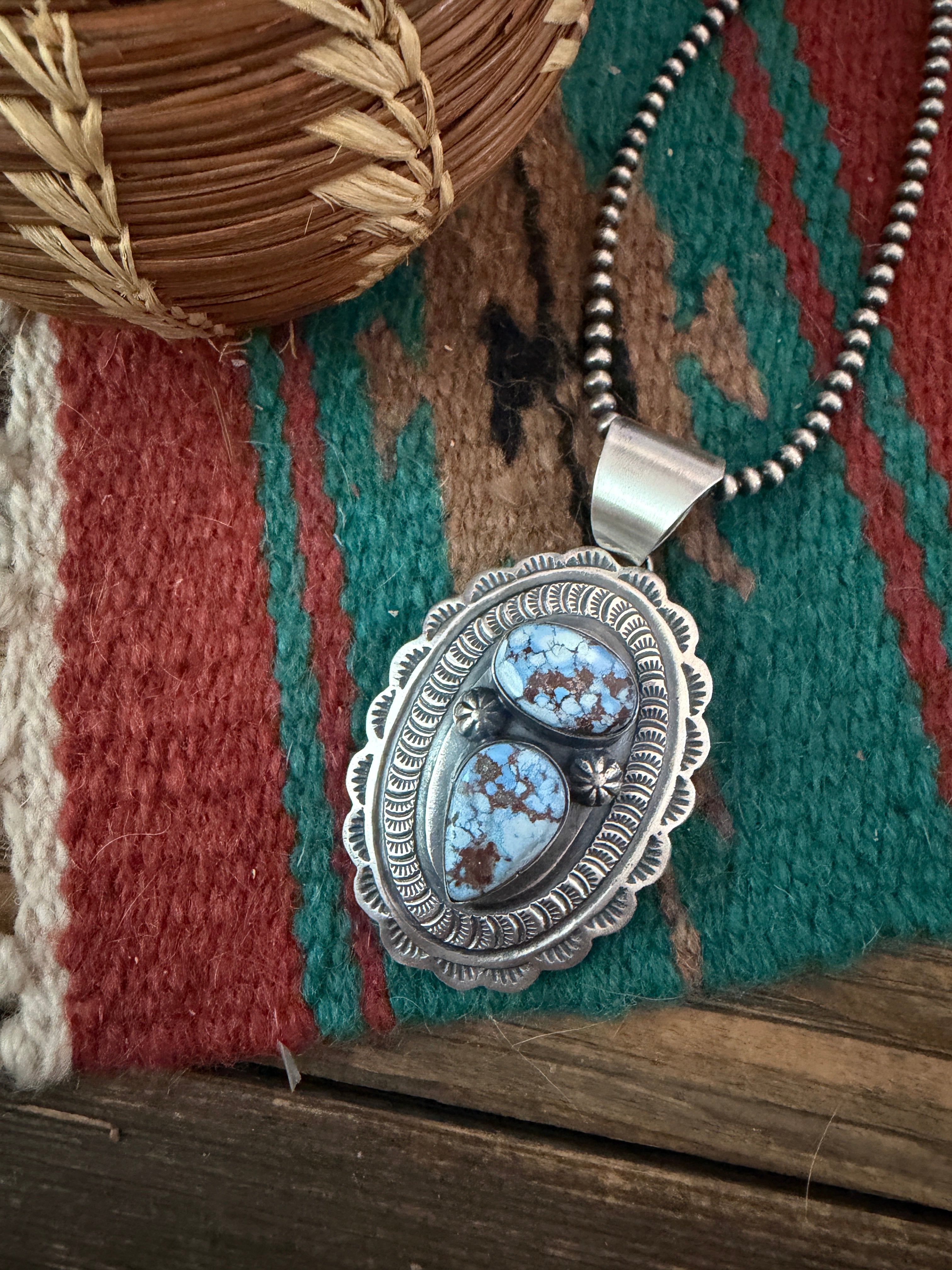 Handcrafted Sterling Silver & Golden Hills Turquoise Concho Pendant by Chimney Butte