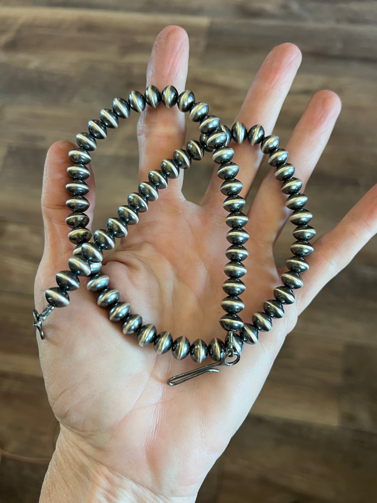 Vinita Cowboy Handmade 9mm Sterling Silver Saucer Pearl Beaded Necklaces