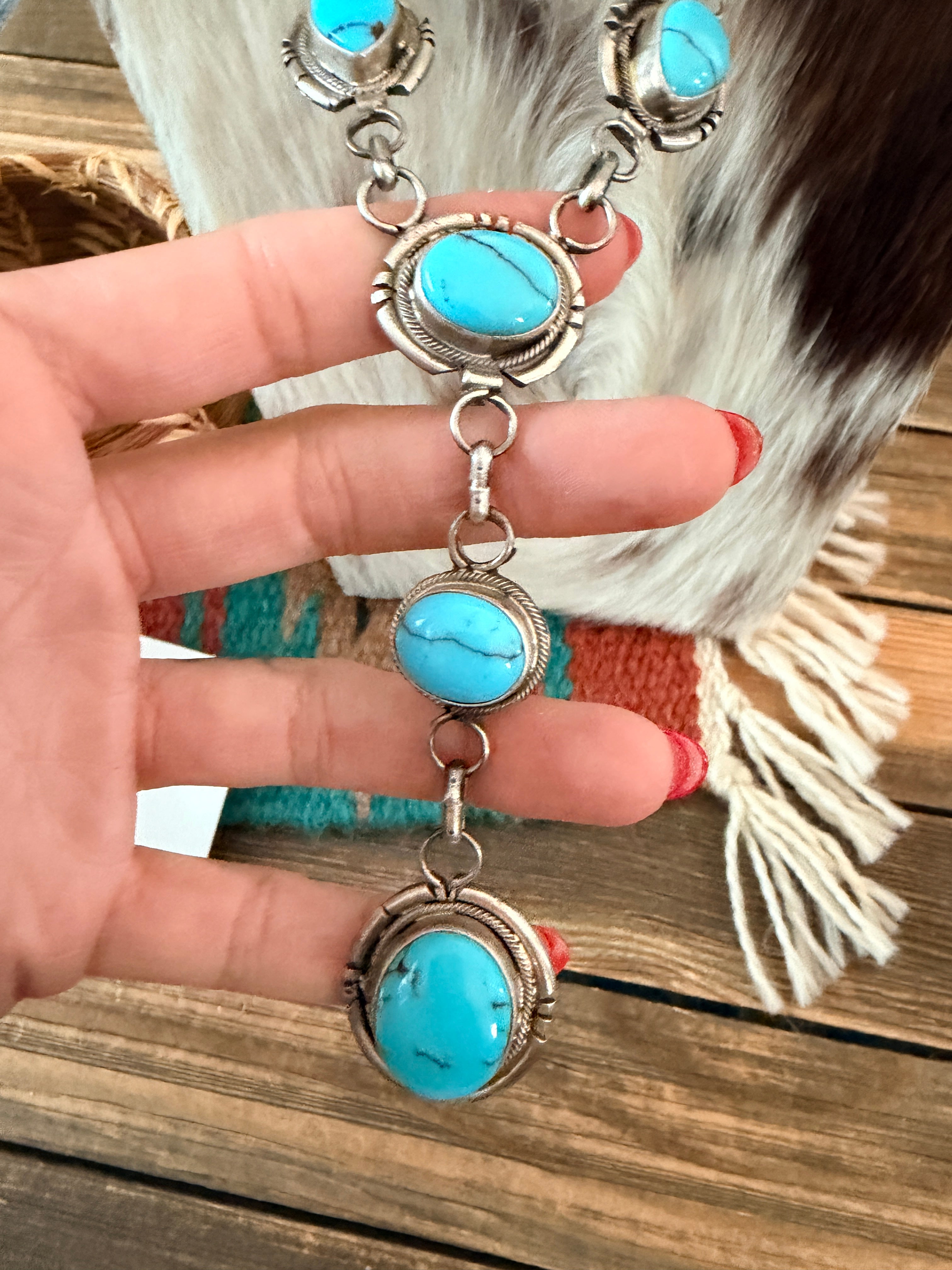 Handcrafted Turquoise & Sterling Silver Necklace and Earring Set