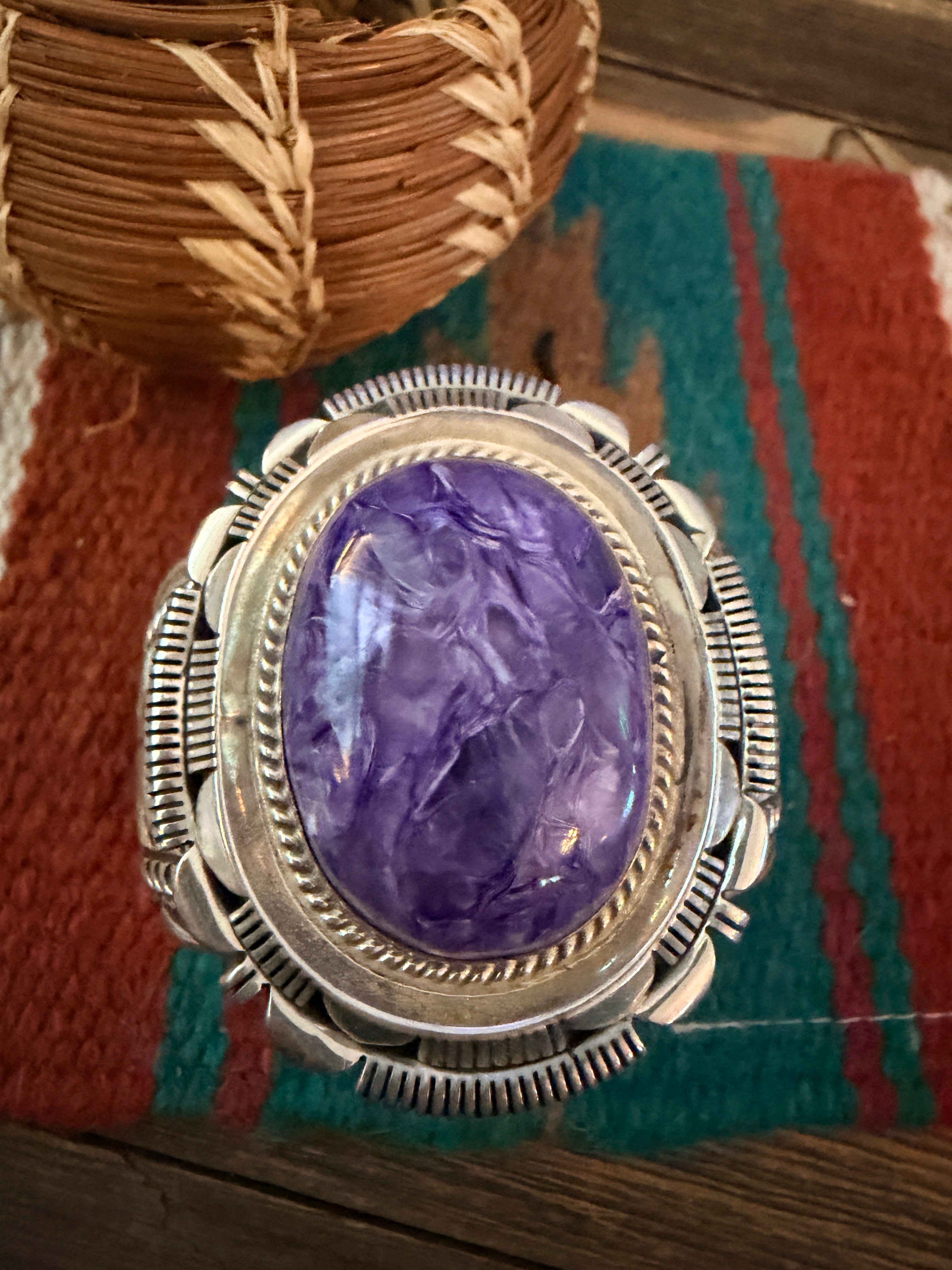 Handcrafted Charoite & Sterling Silver Cuff Bracelet by Marcella James
