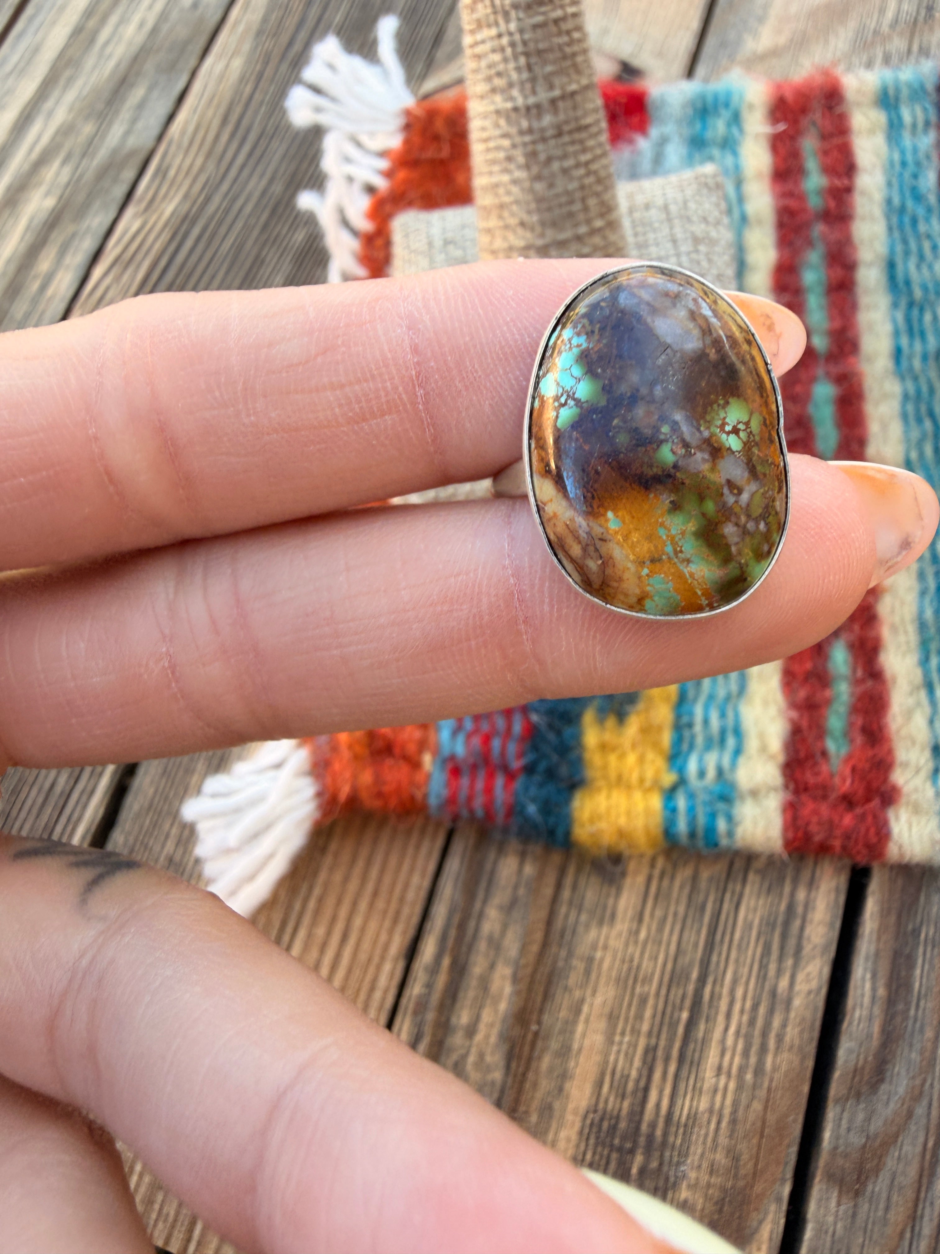 Handcrafted Turquoise & Sterling Silver Ring Size 8.5