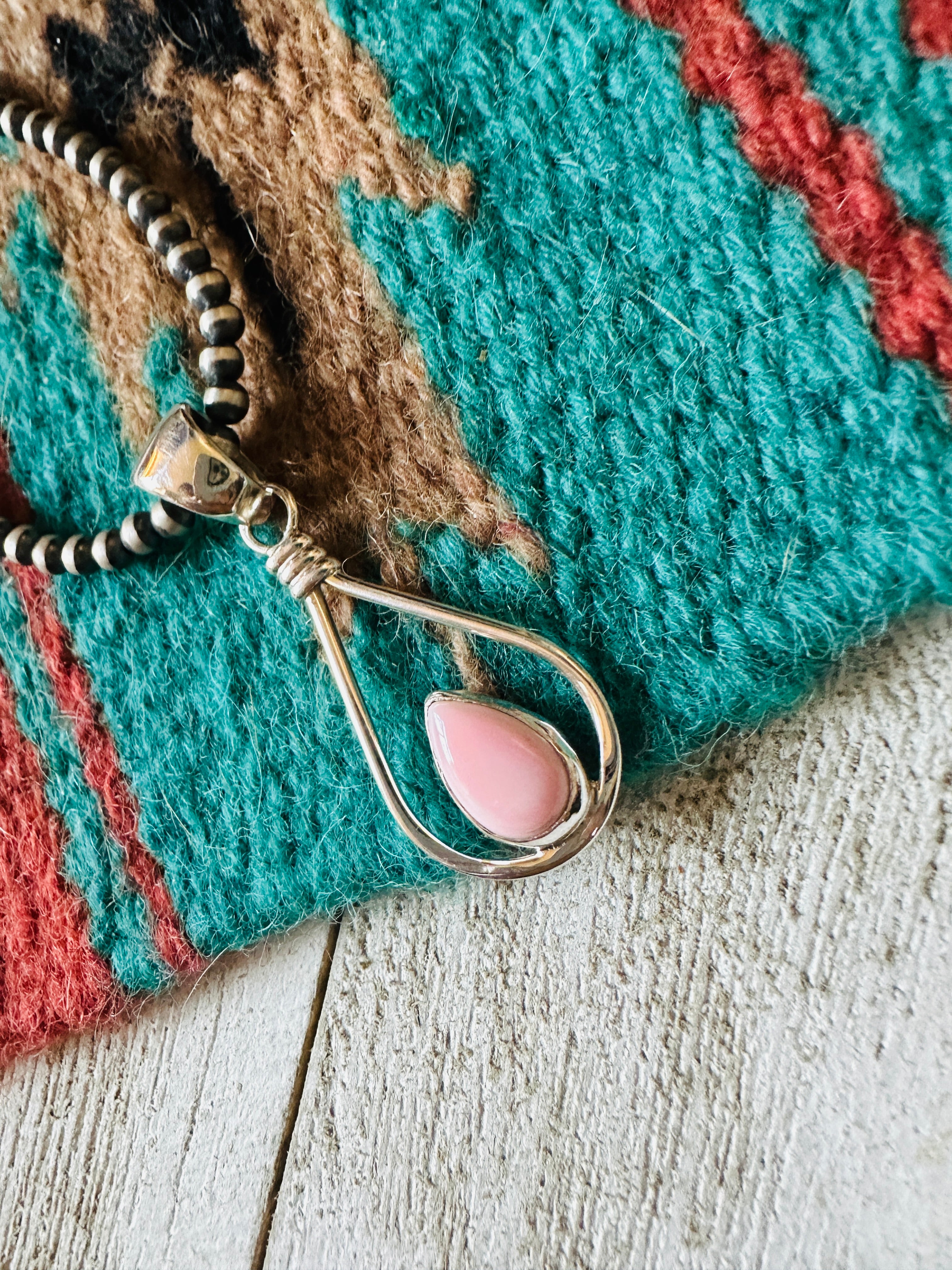 Navajo Queen Pink Conch Shell & Sterling Silver Teardrop Pendant