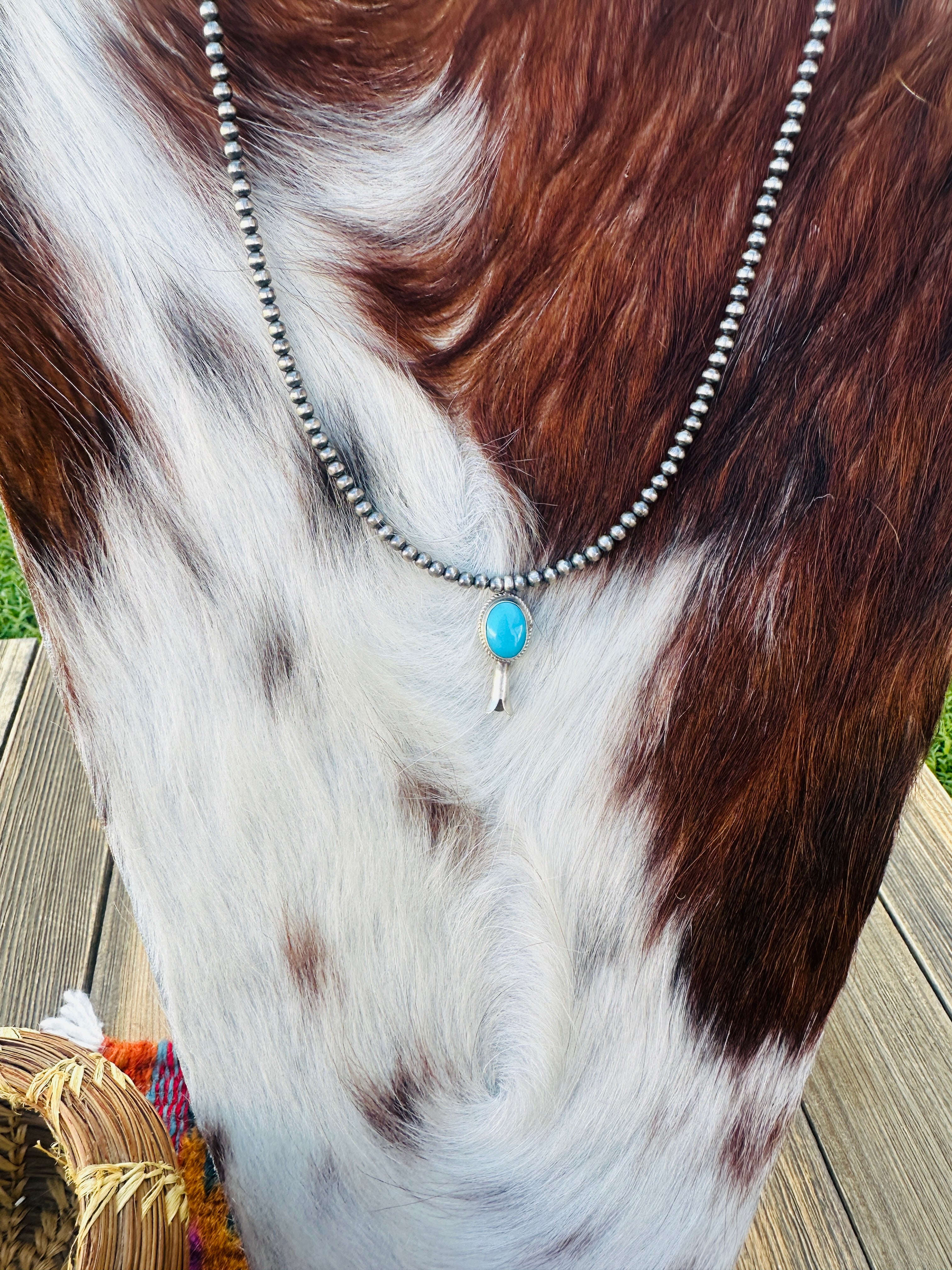 Handcrafted Turquoise & Sterling Silver Beaded Blossom Necklace