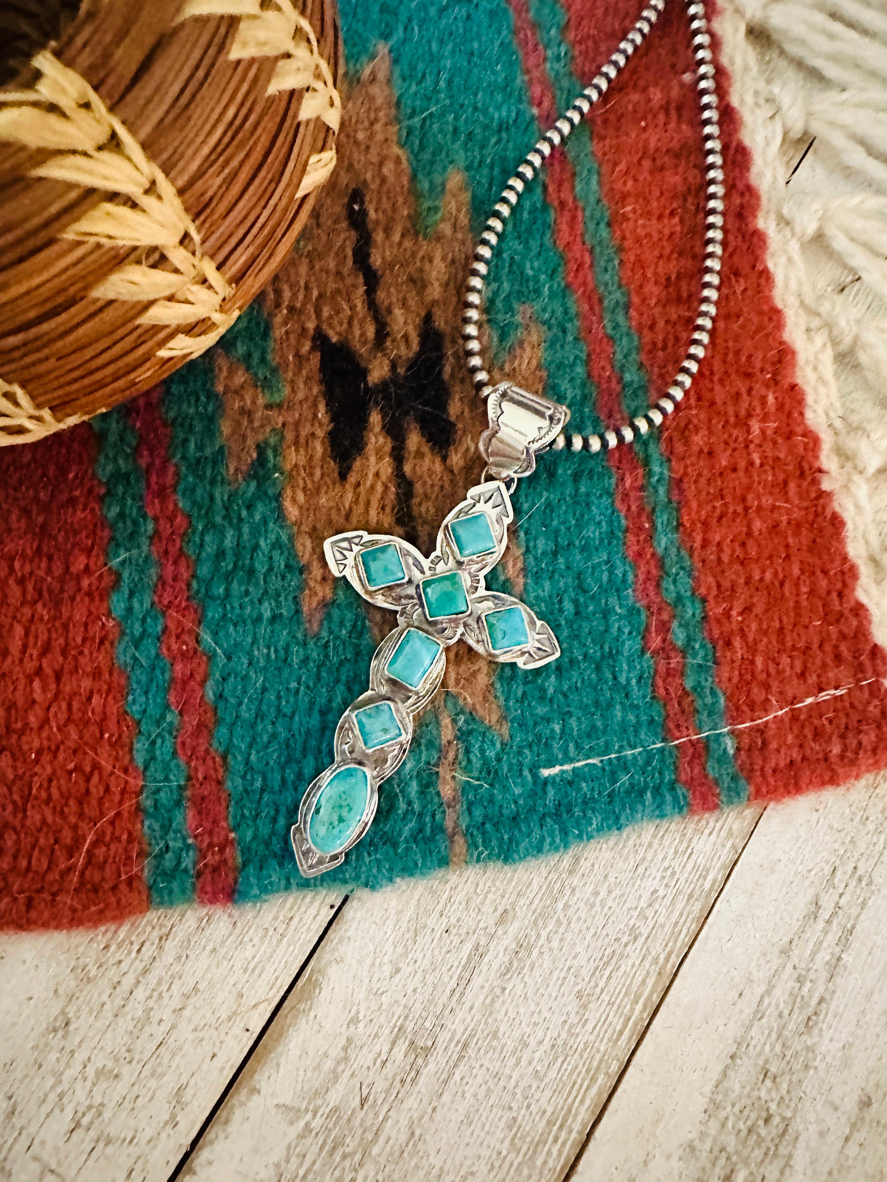 Navajo Sterling Silver & Turquoise Cross Pendant