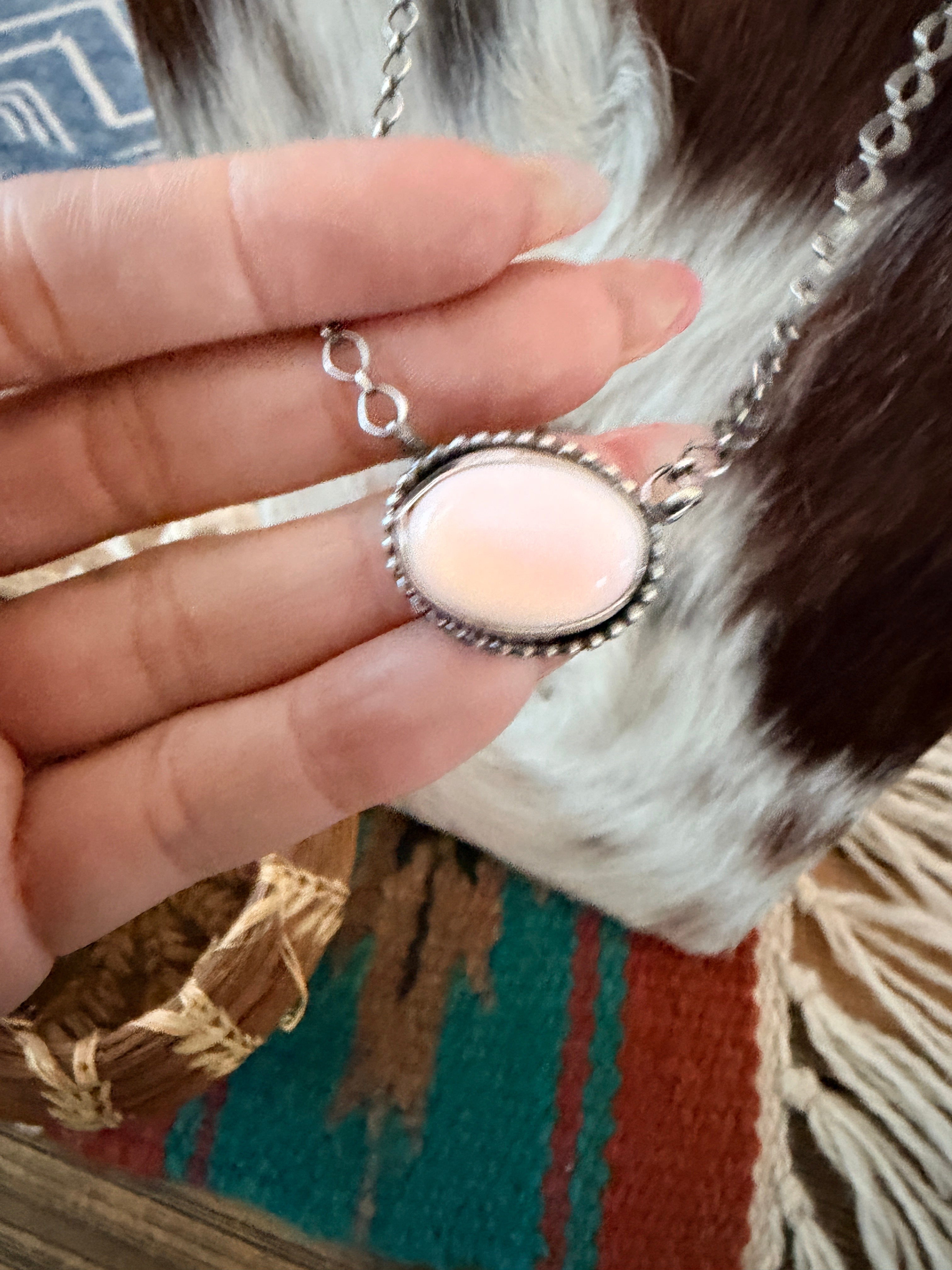 Handcrafted Queen Pink Conch & Sterling Silver Necklace