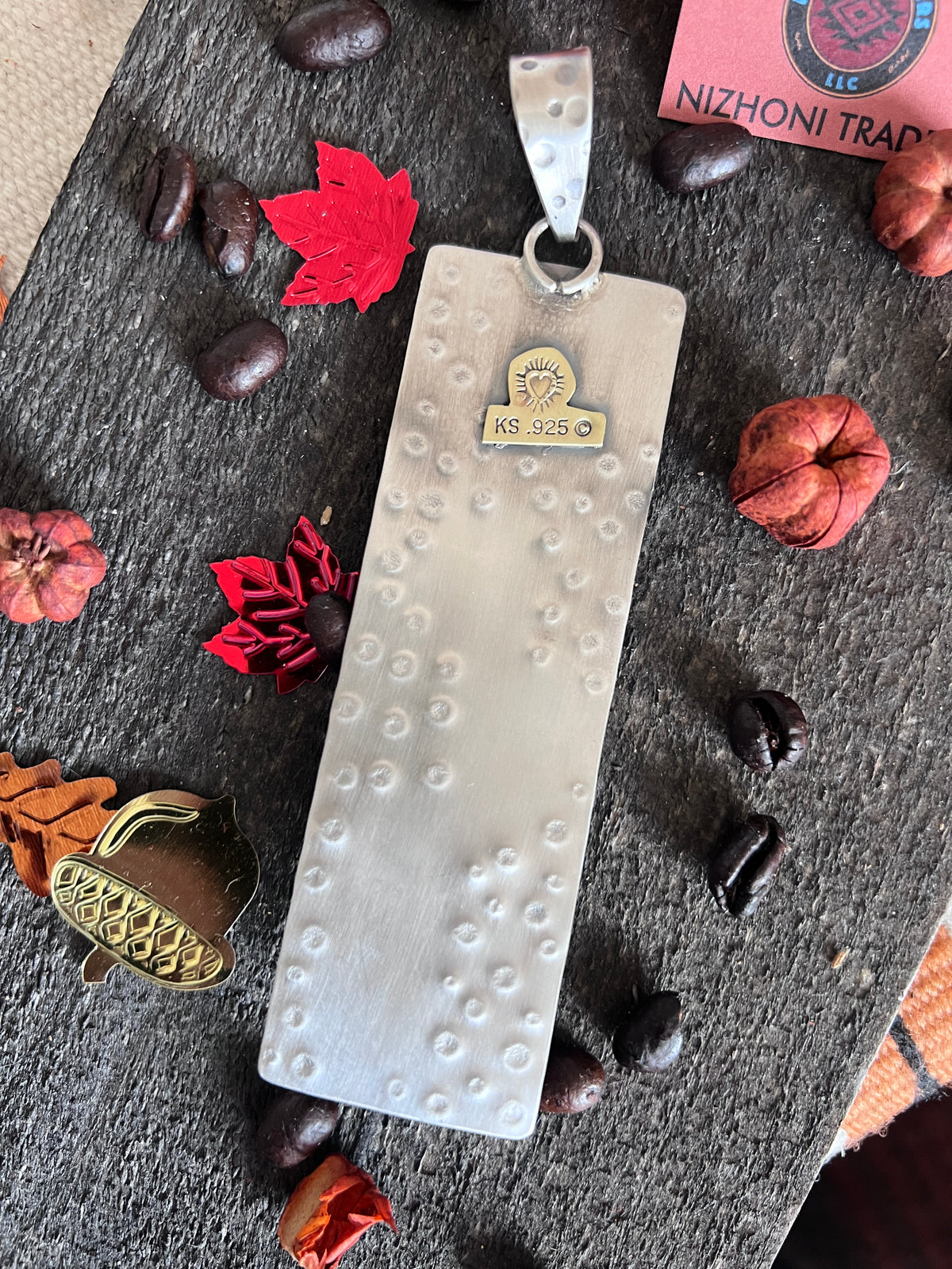 Kimari Somers Hand Stamped Sterling Silver, Copper, Brass & Kingman Turquoise Prickly Pear Cactus Sun Pendant