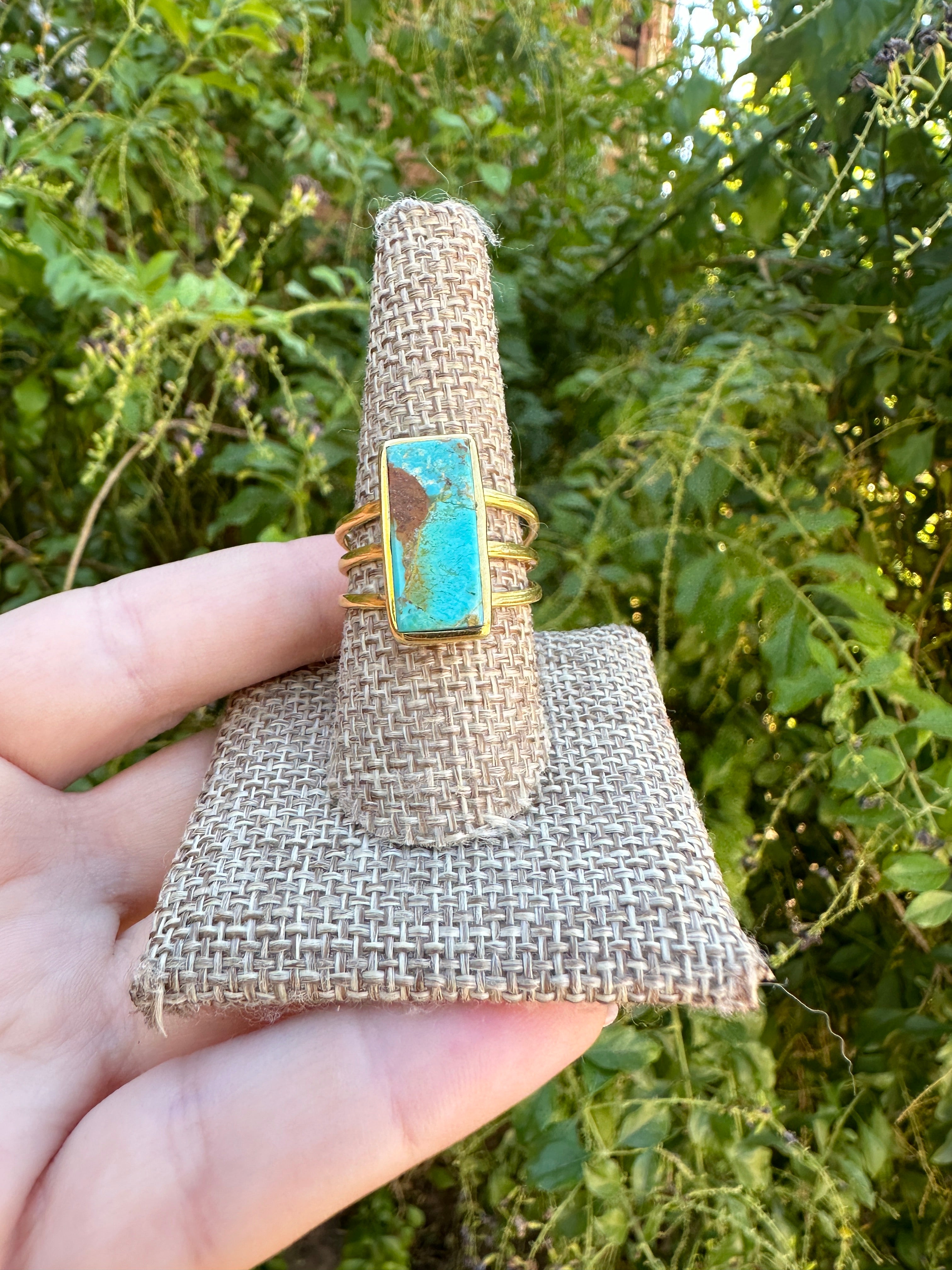 African Turquoise Ring - Adjustable - Gold – Omen Bazaar Green Turquoise Adjustable Gold Ring main image 2