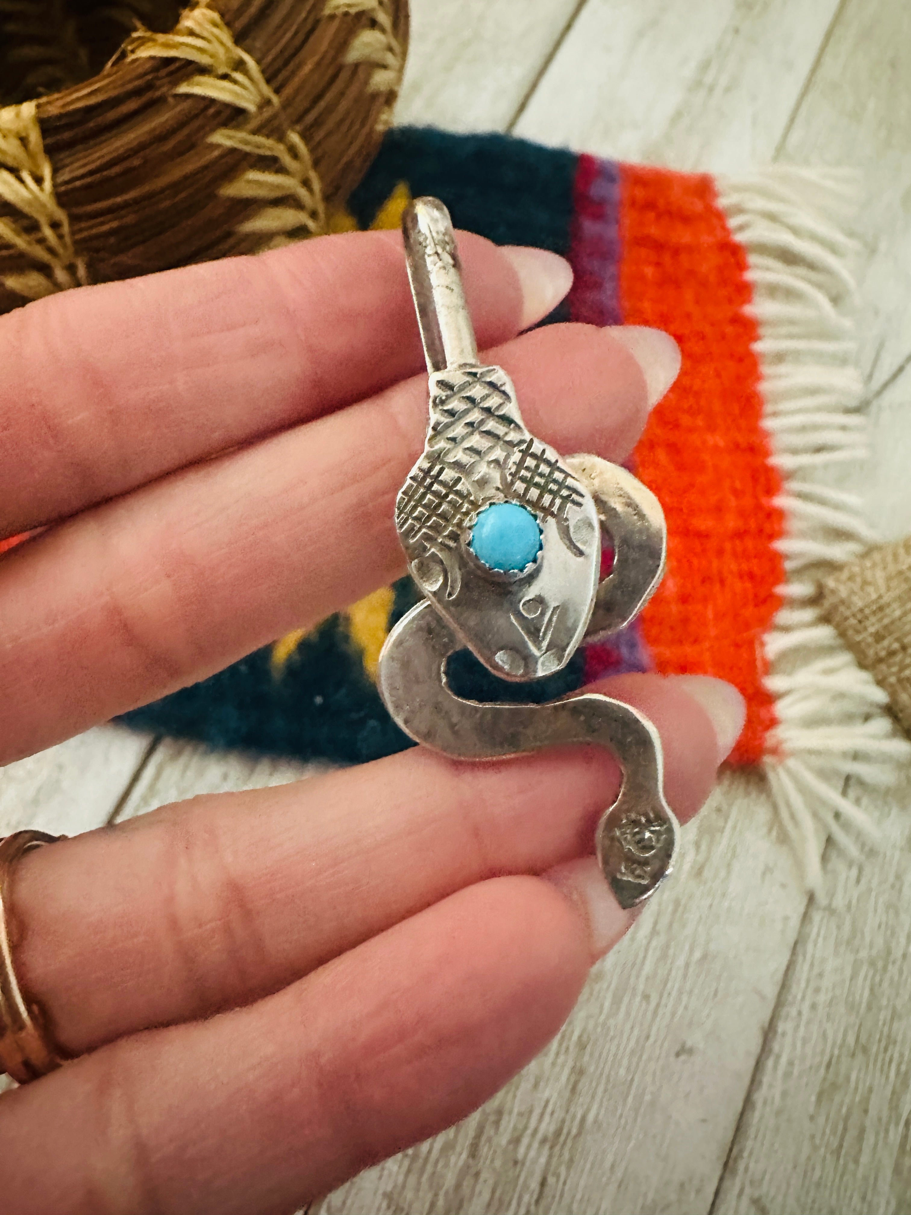 Handcrafted Sterling Silver & Turquoise Double Sided Snake Pendant