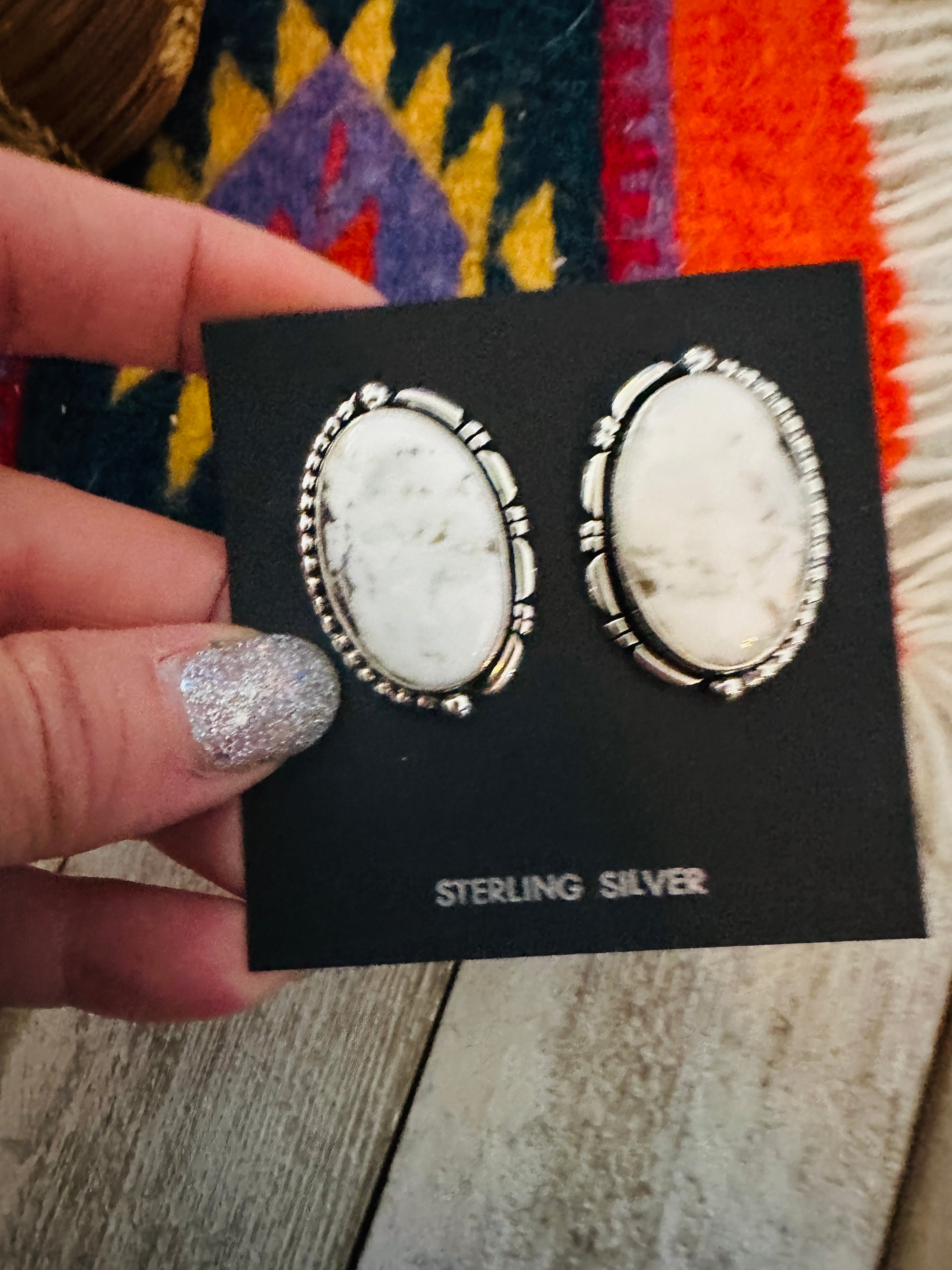 Navajo White Buffalo & Sterling Silver Post Earrings