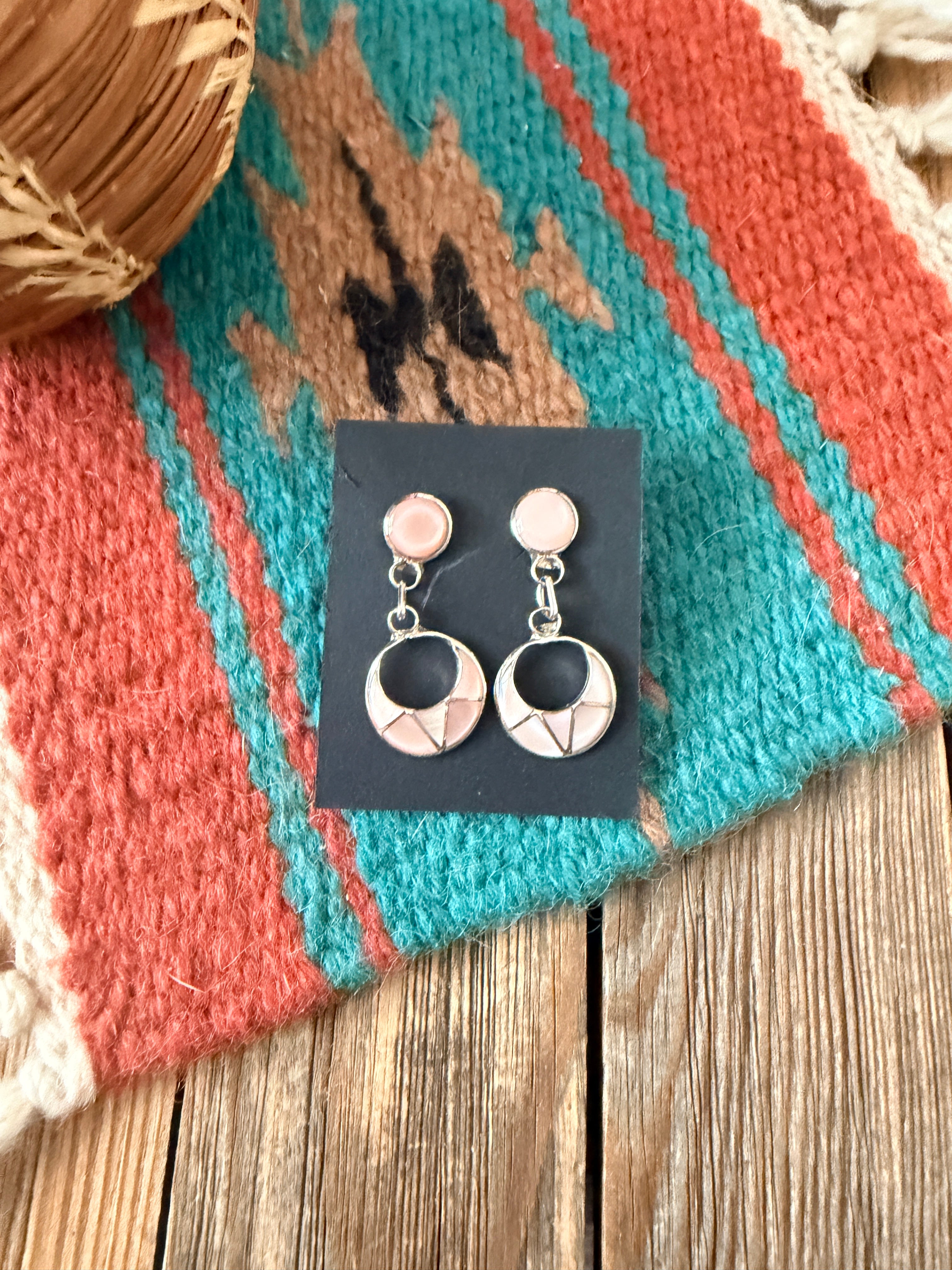 Handcrafted Mother of Pearl & Sterling Silver Inlay Dangle Earrings
