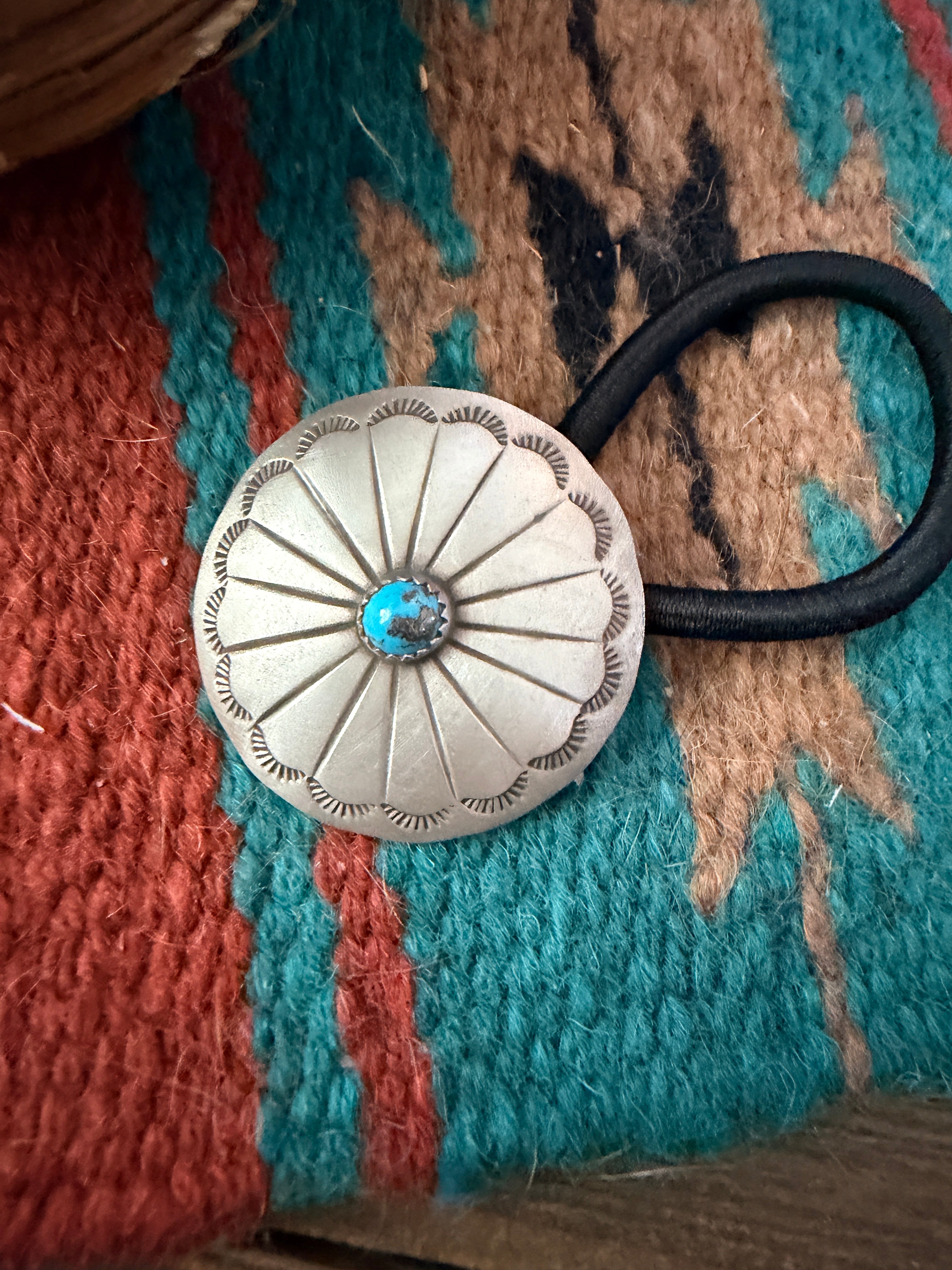 Handcrafted Turquoise & Sterling Silver Concho Hair Tie Charm