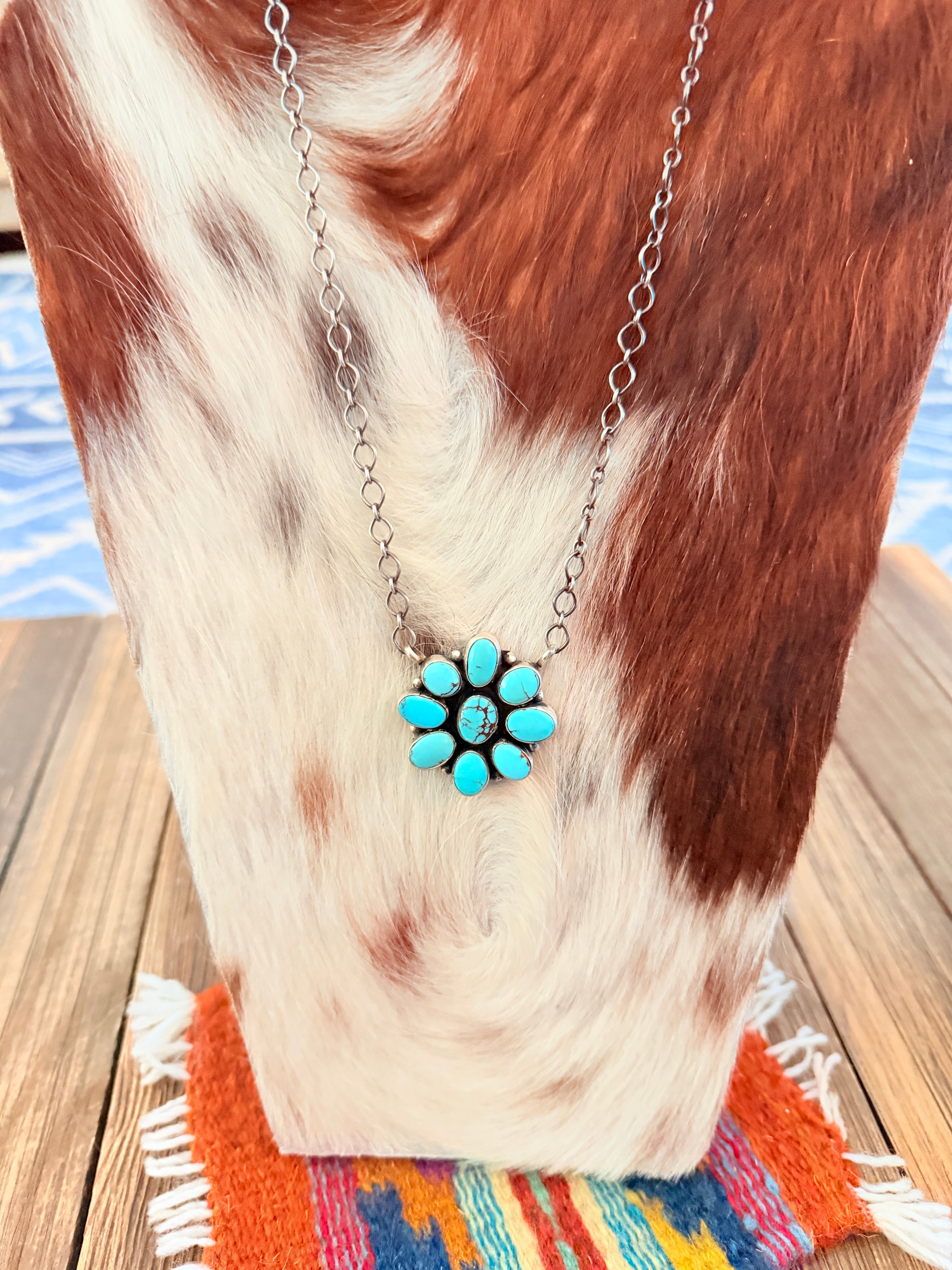 Handcrafted Turquoise & Sterling Silver Cluster Necklace by Ella Peter