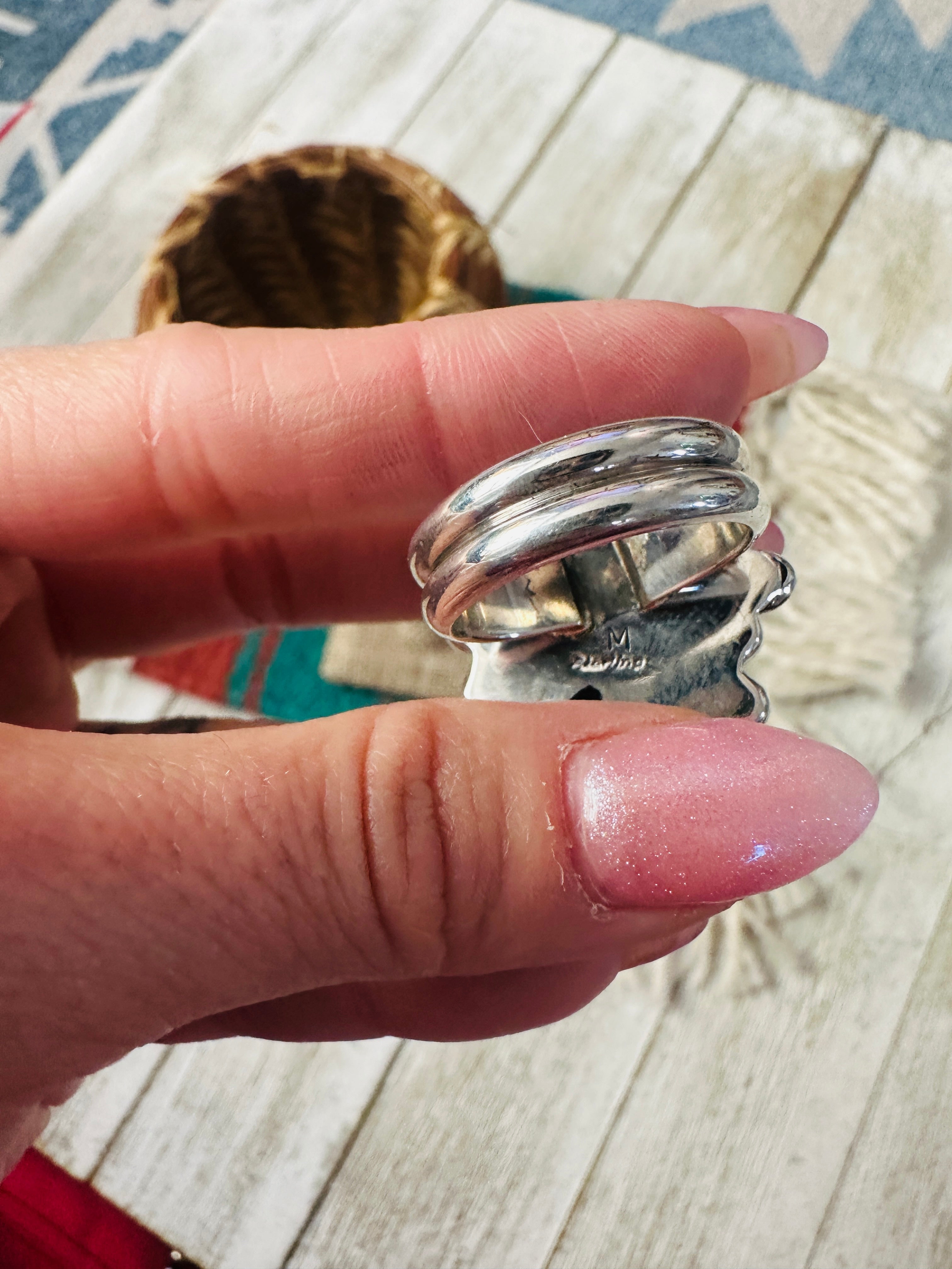 Handcrafted Carico Lake Turquoise & Sterling Silver Ring size 8