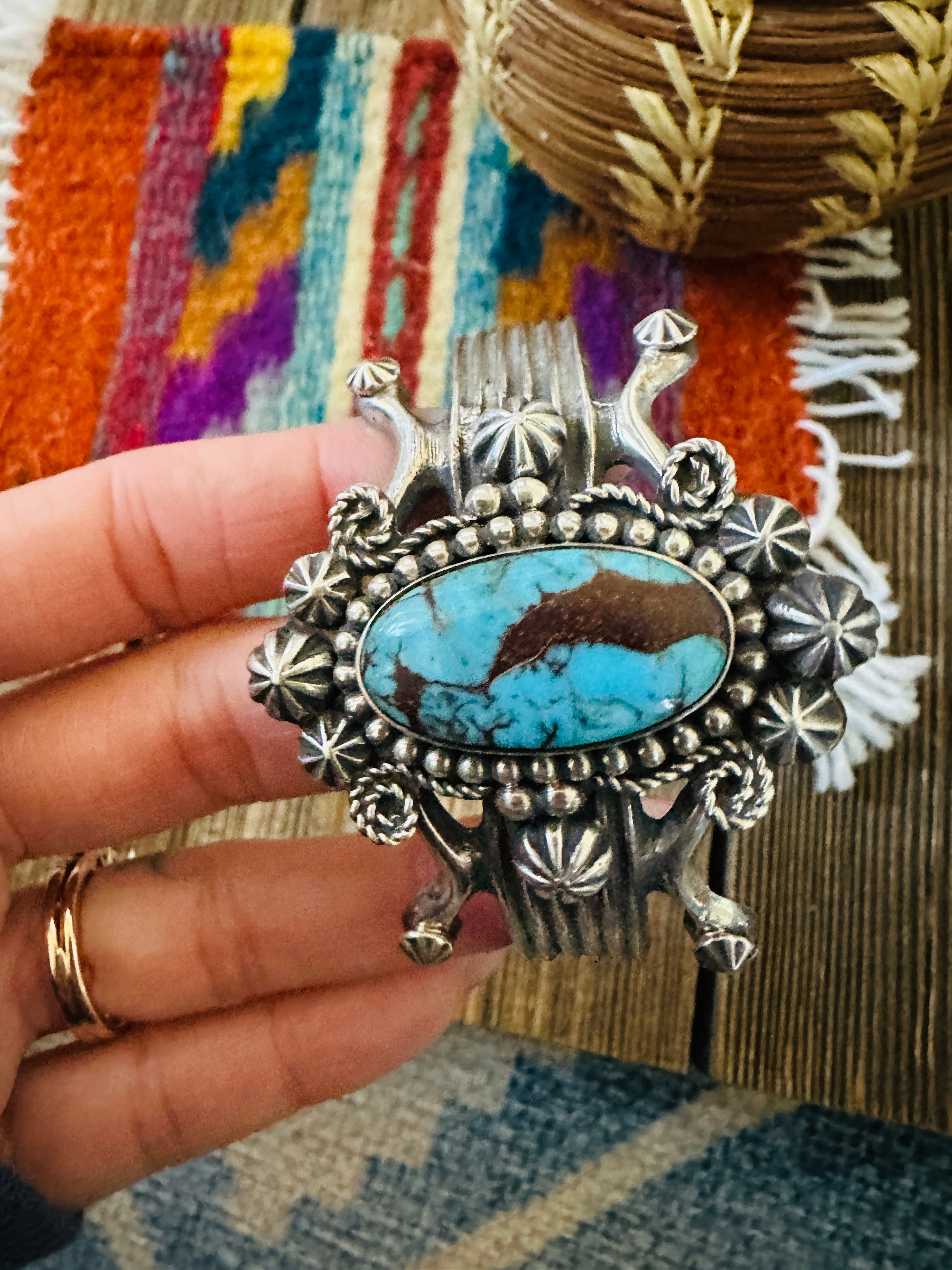 Handcrafted Egyptian Turquoise & Sterling Silver Cuff Bracelet by Rosella Paxson