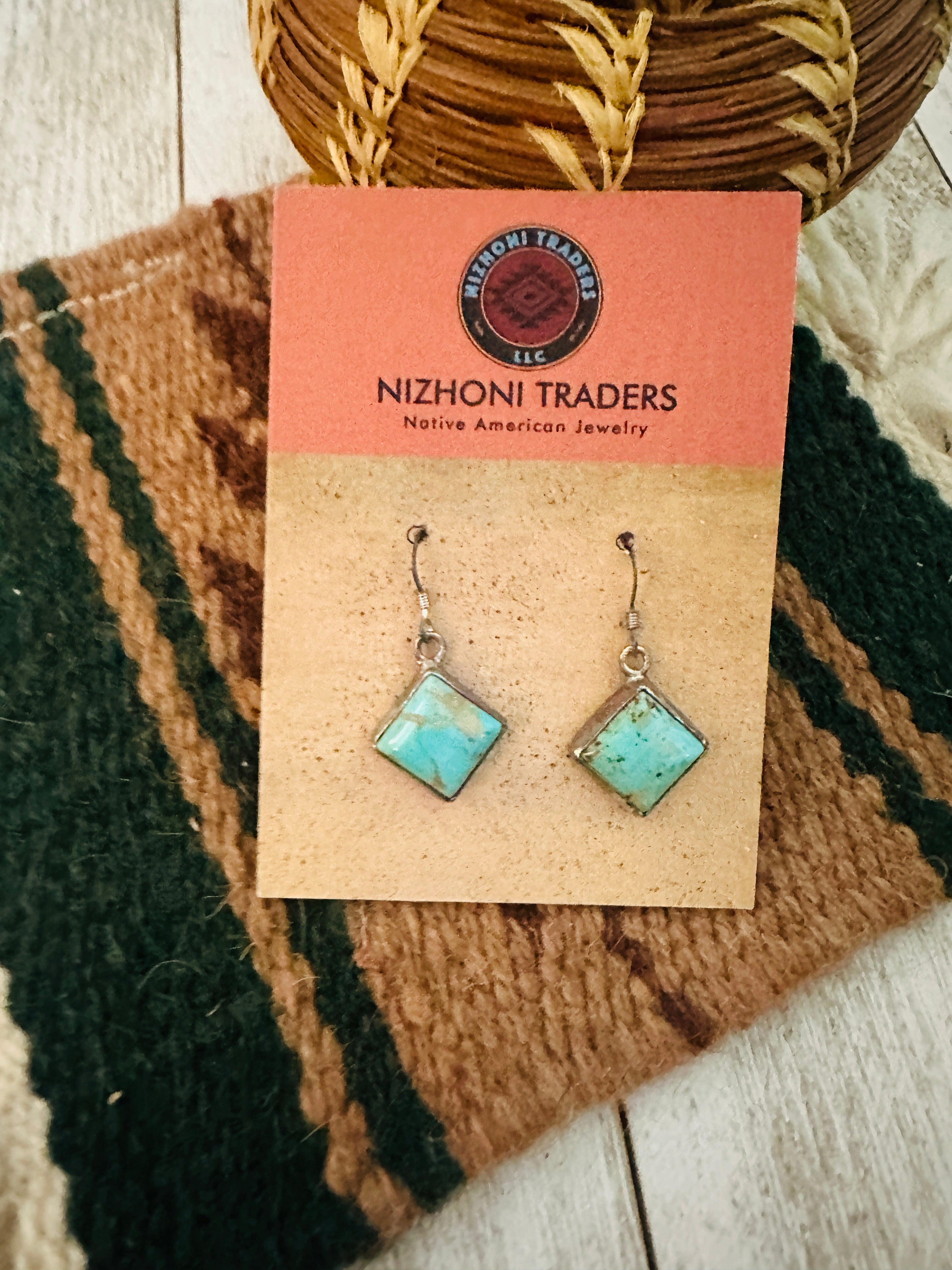 Navajo Turquoise and Sterling Silver Square Dangle Earrings