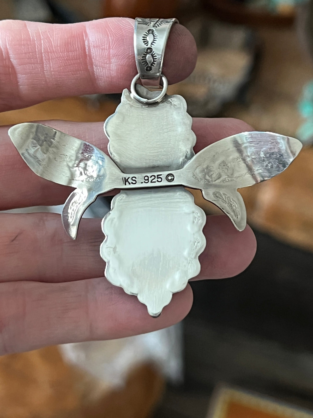 Sterling Silver and Turquoise Winged Bug Pendant by Kimari Somers