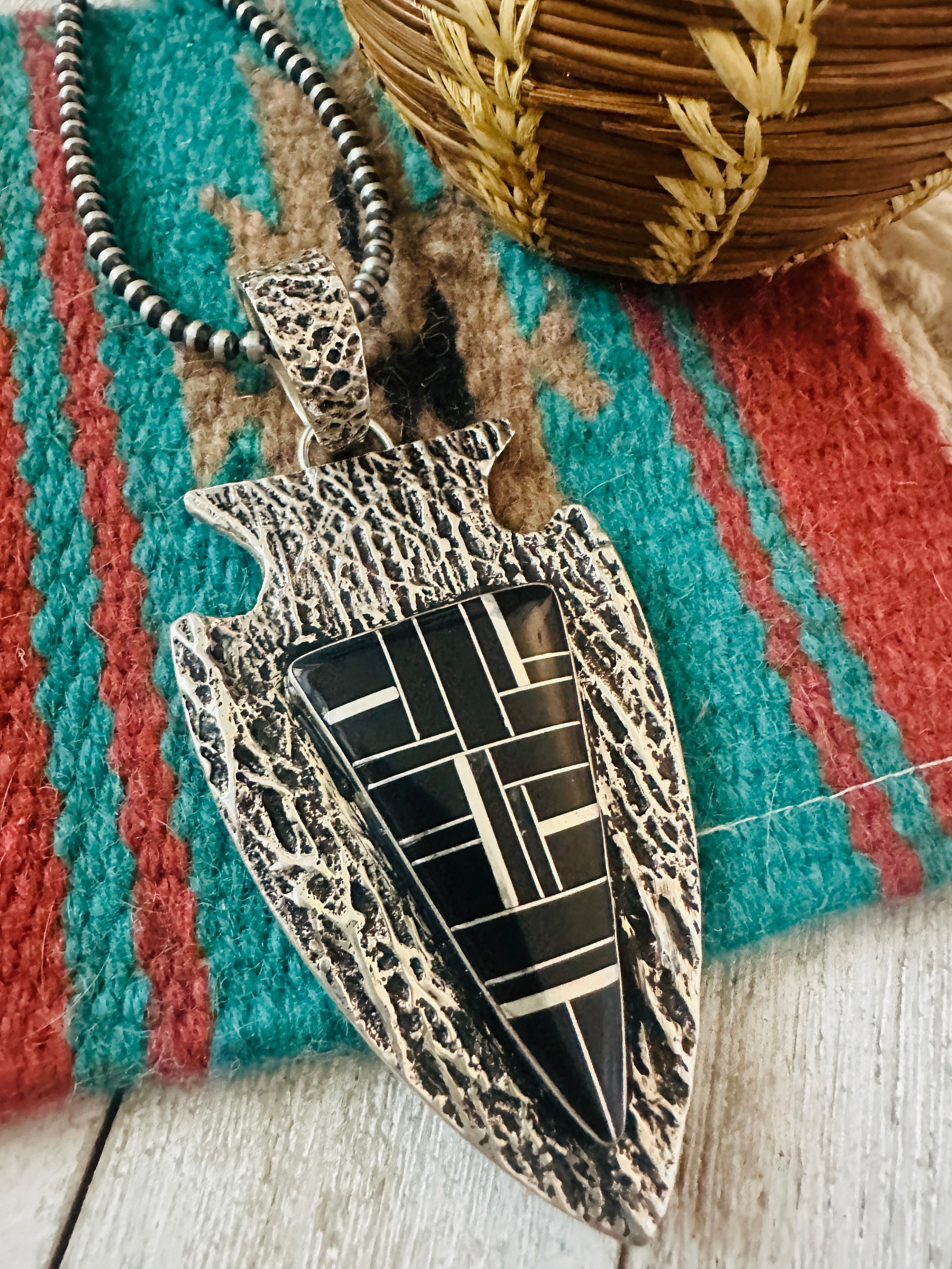 Handcrafted Onyx & Sterling Silver Arrowhead Inlay Pendant