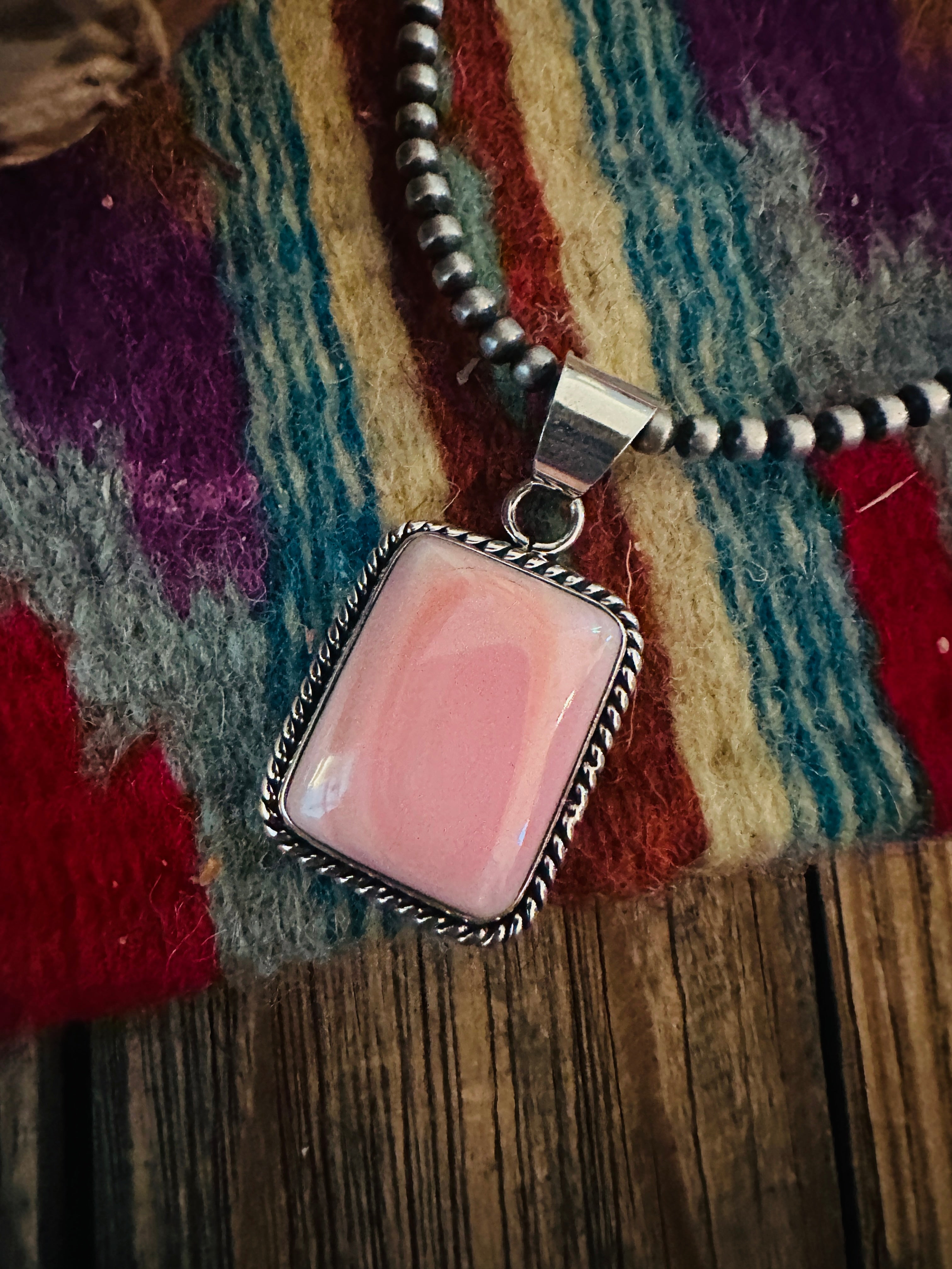 Navajo Queen Pink Conch Shell & Sterling Silver Pendant