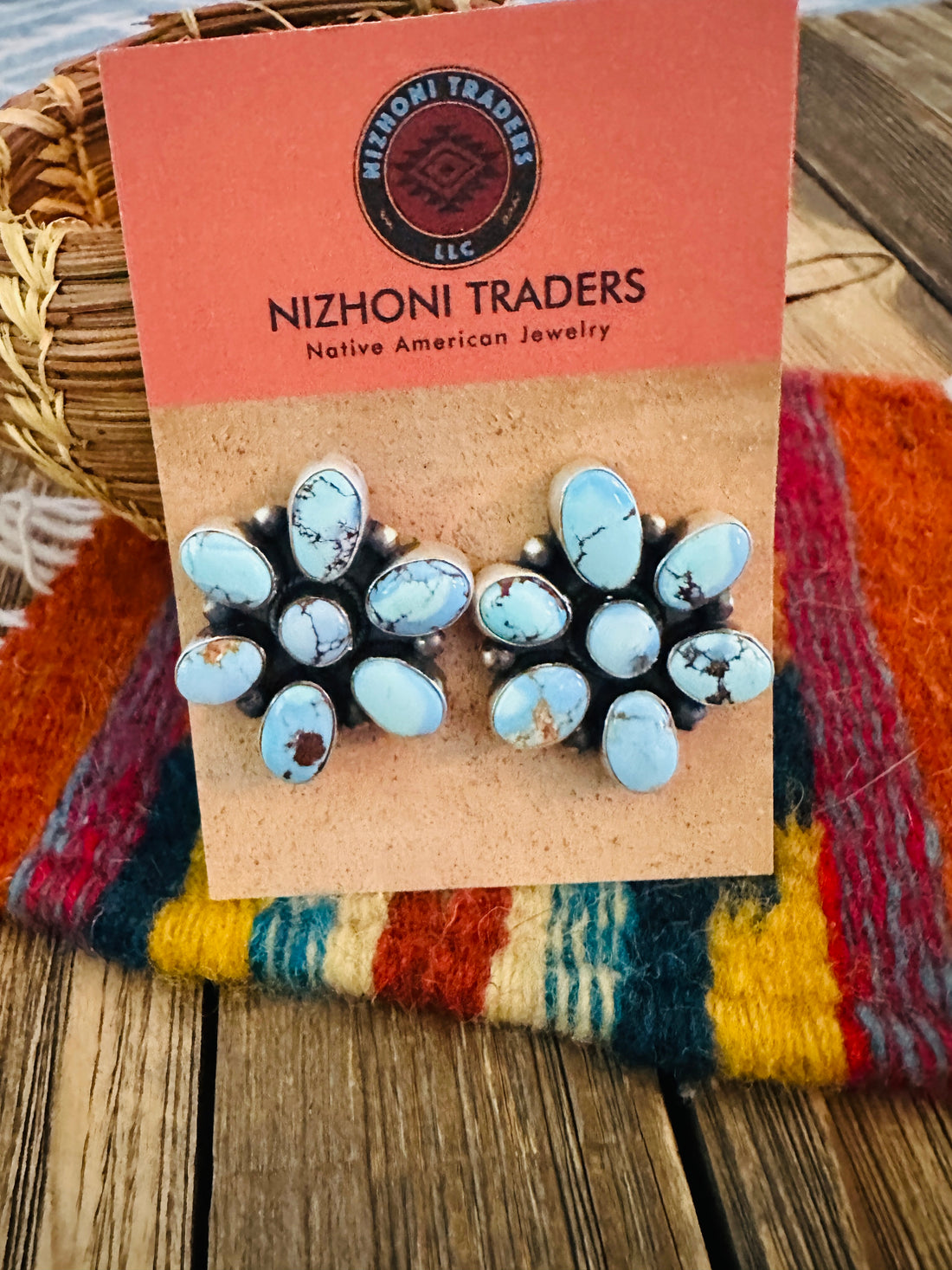 Handcrafted Golden Hills Turquoise & Sterling Silver Cluster Post Earrings