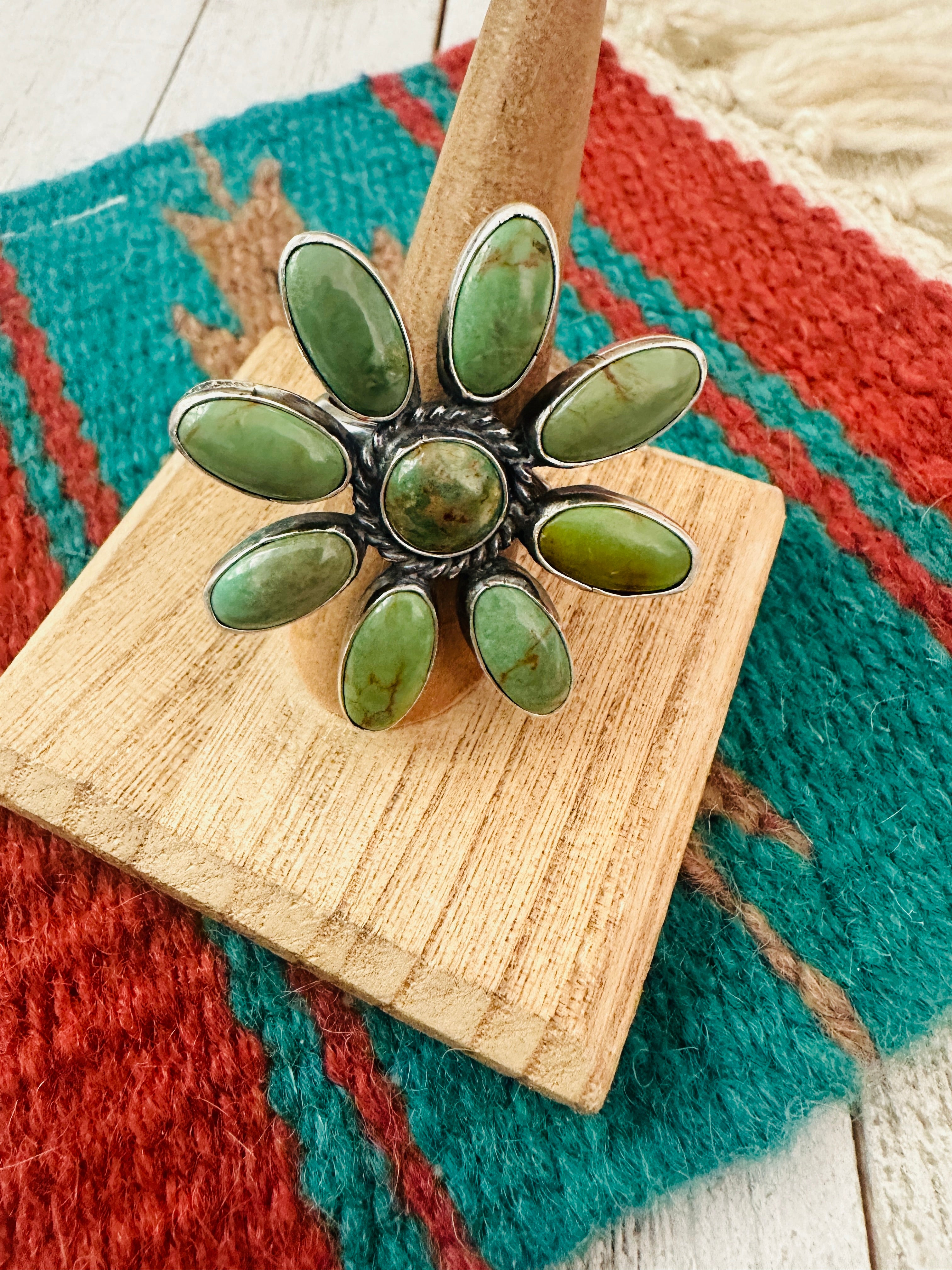 Navajo Sterling Silver & Turquoise Adjustable Flower Ring