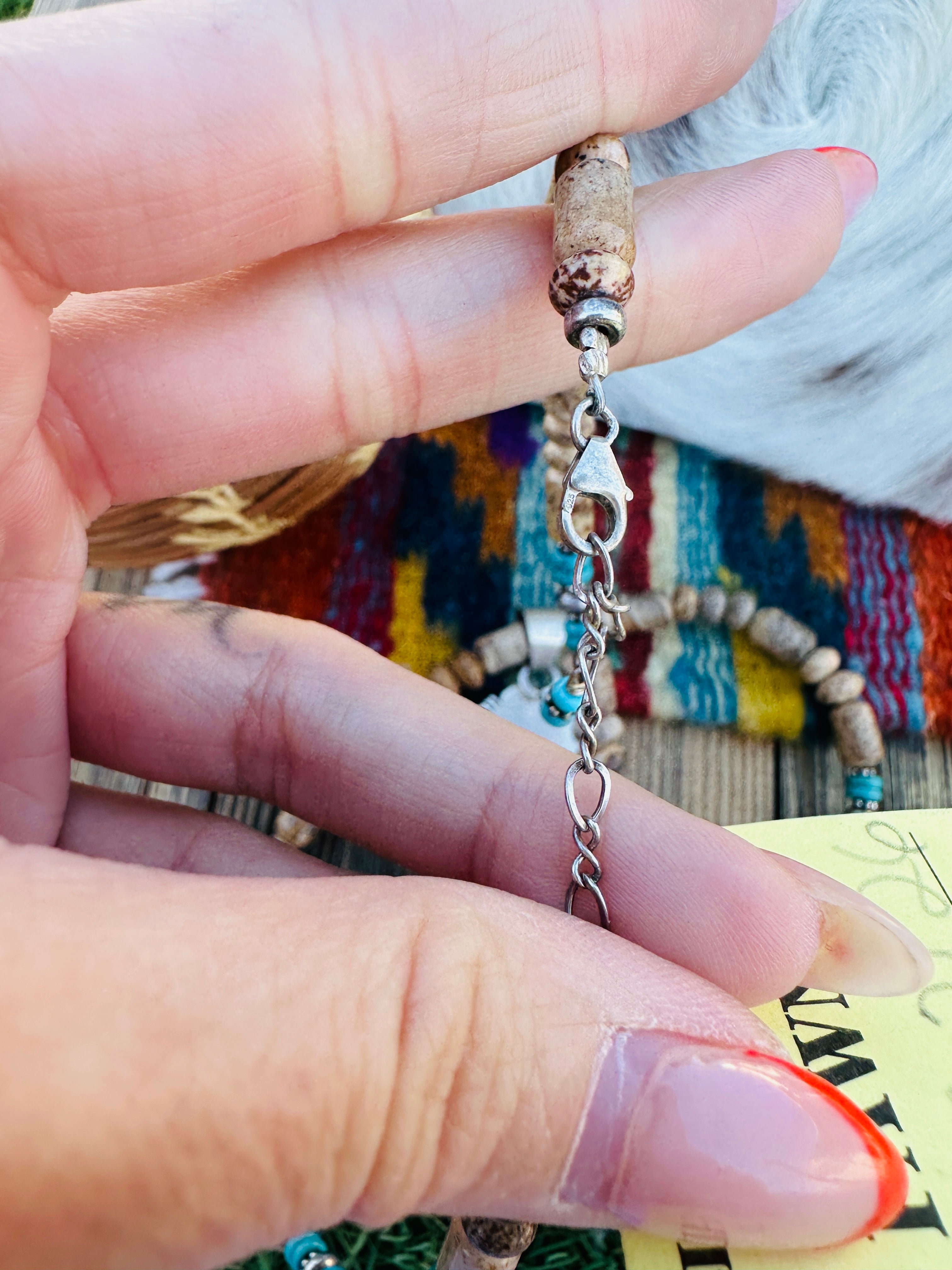 Old Pawn Handcrafted Turquoise, Jasper & Sterling Silver Beaded 16” Necklace