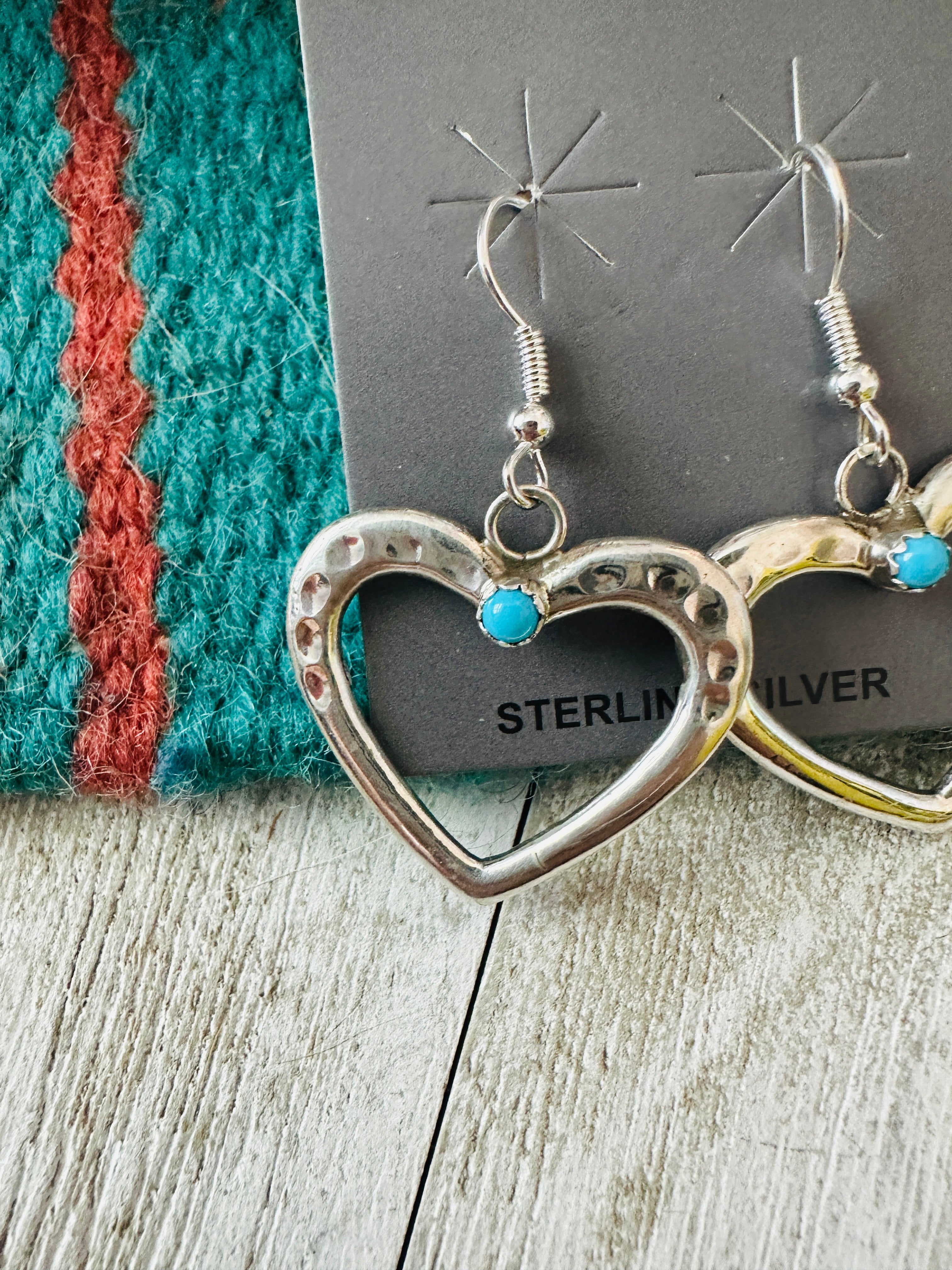 Navajo Turquoise & Sterling Silver Heart Dangle Earrings