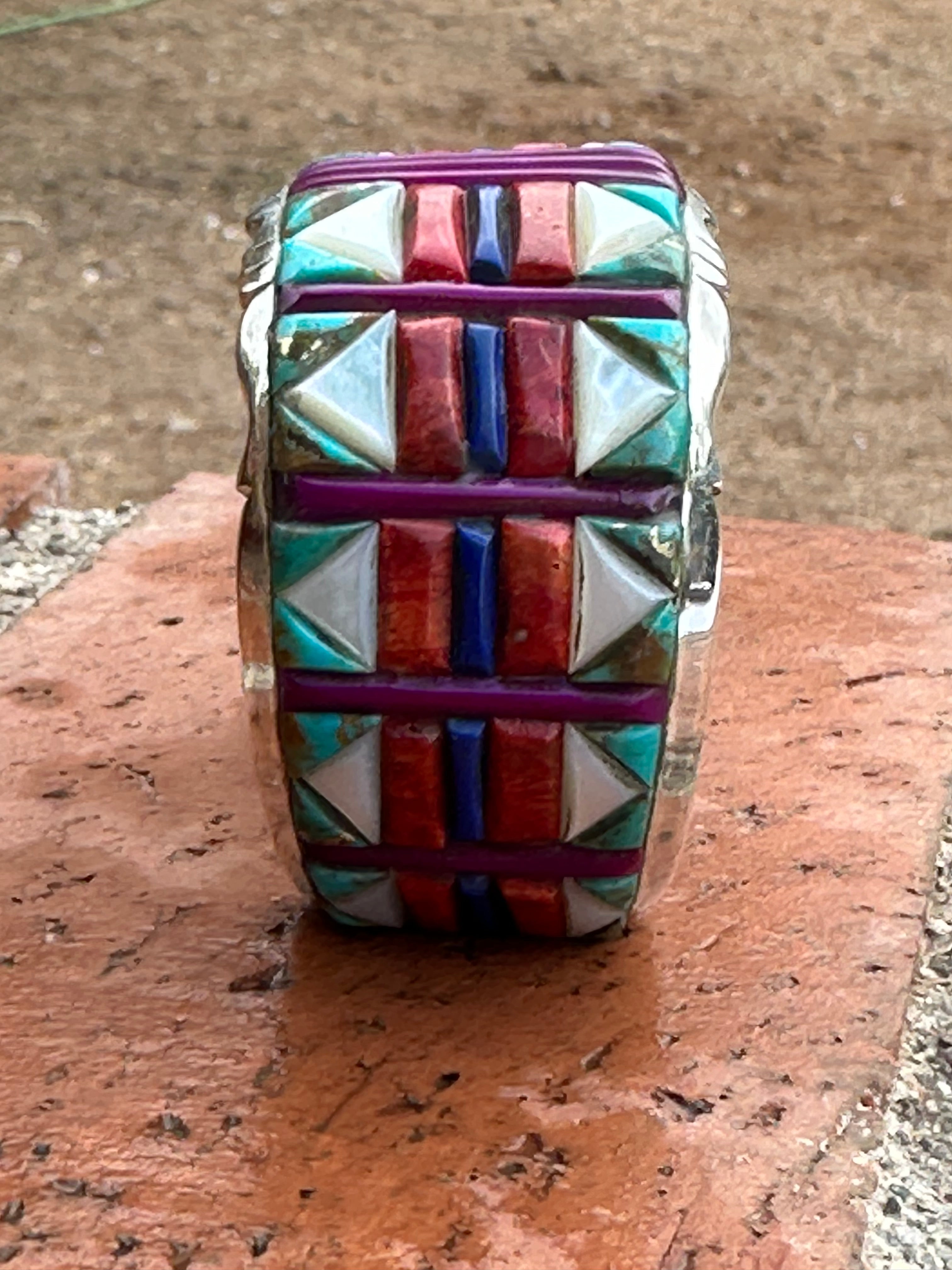 Handmade Sterling Silver Multi Stone Nizhoni Inlay Cuff