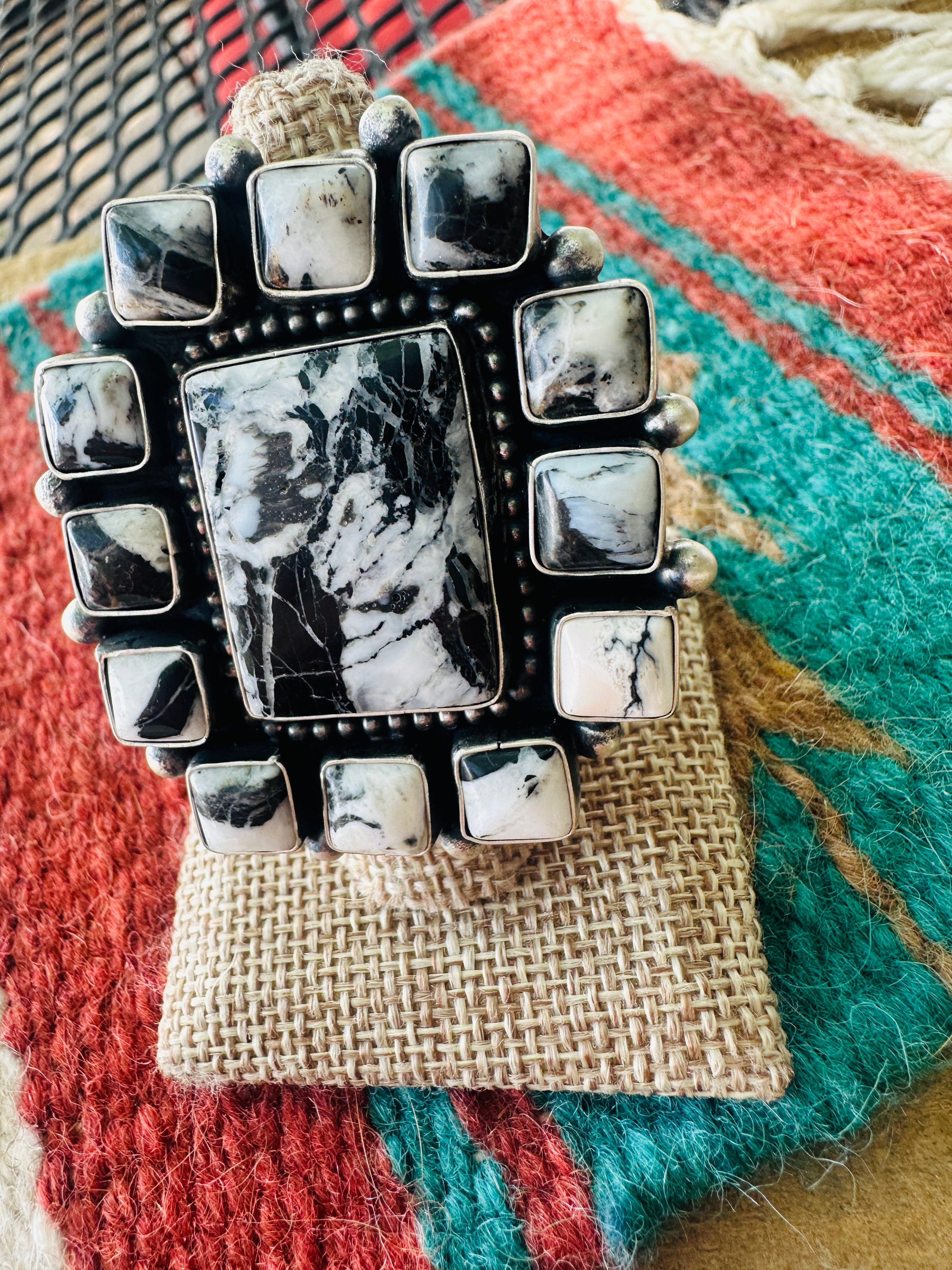 Handcrafted Sterling Silver and White Buffalo Cluster Ring Size 8