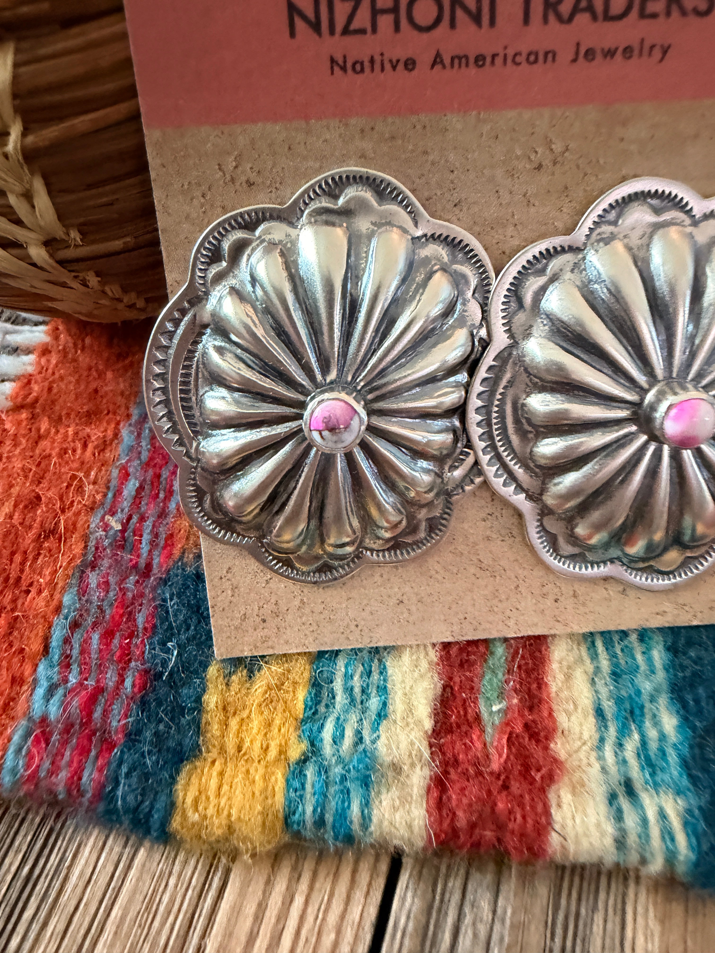 Handcrafted Cotton Candy & Sterling Silver Concho Post Earrings