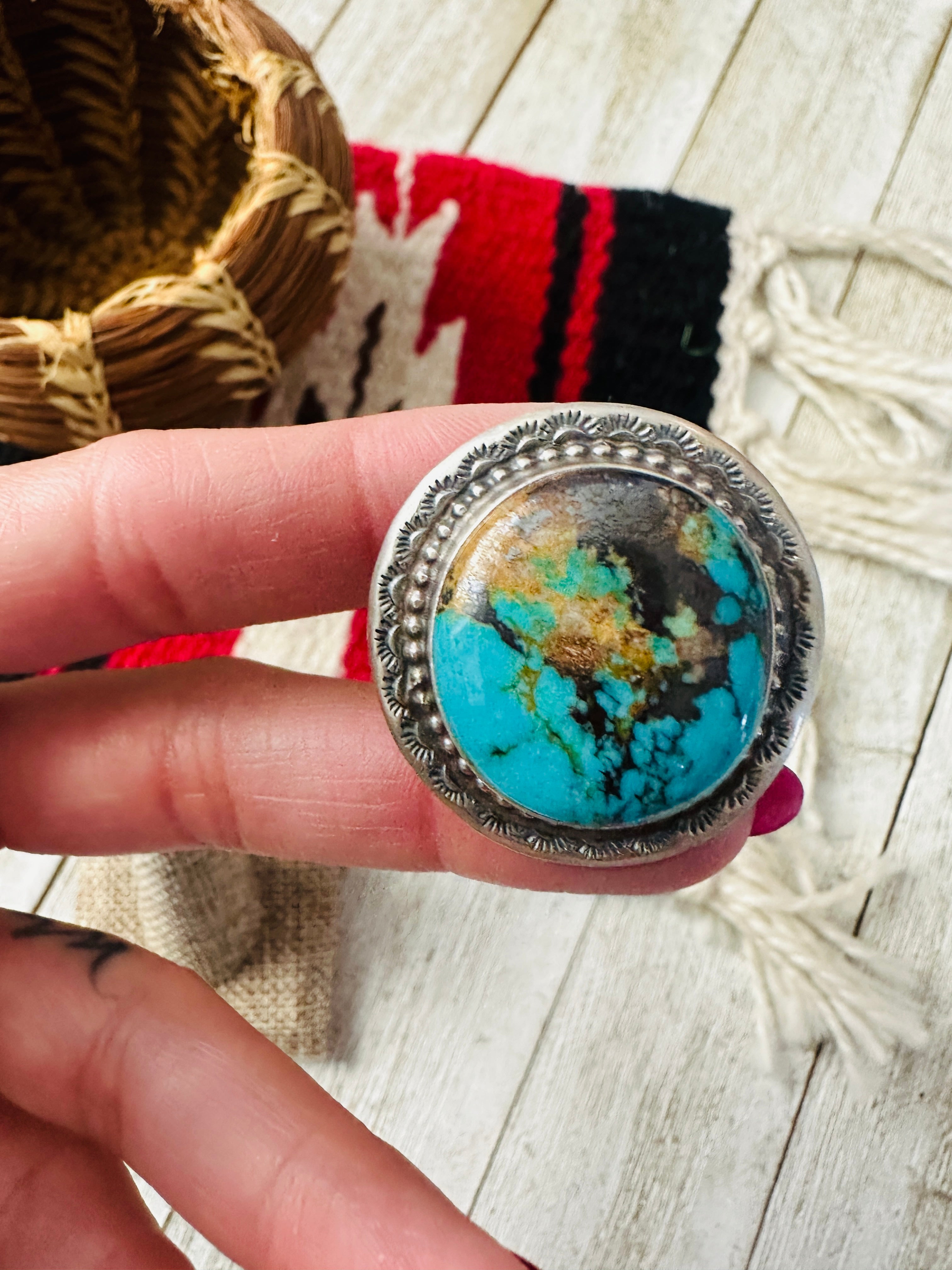 Handcrafted Turquoise & Sterling Silver Ring Size 7