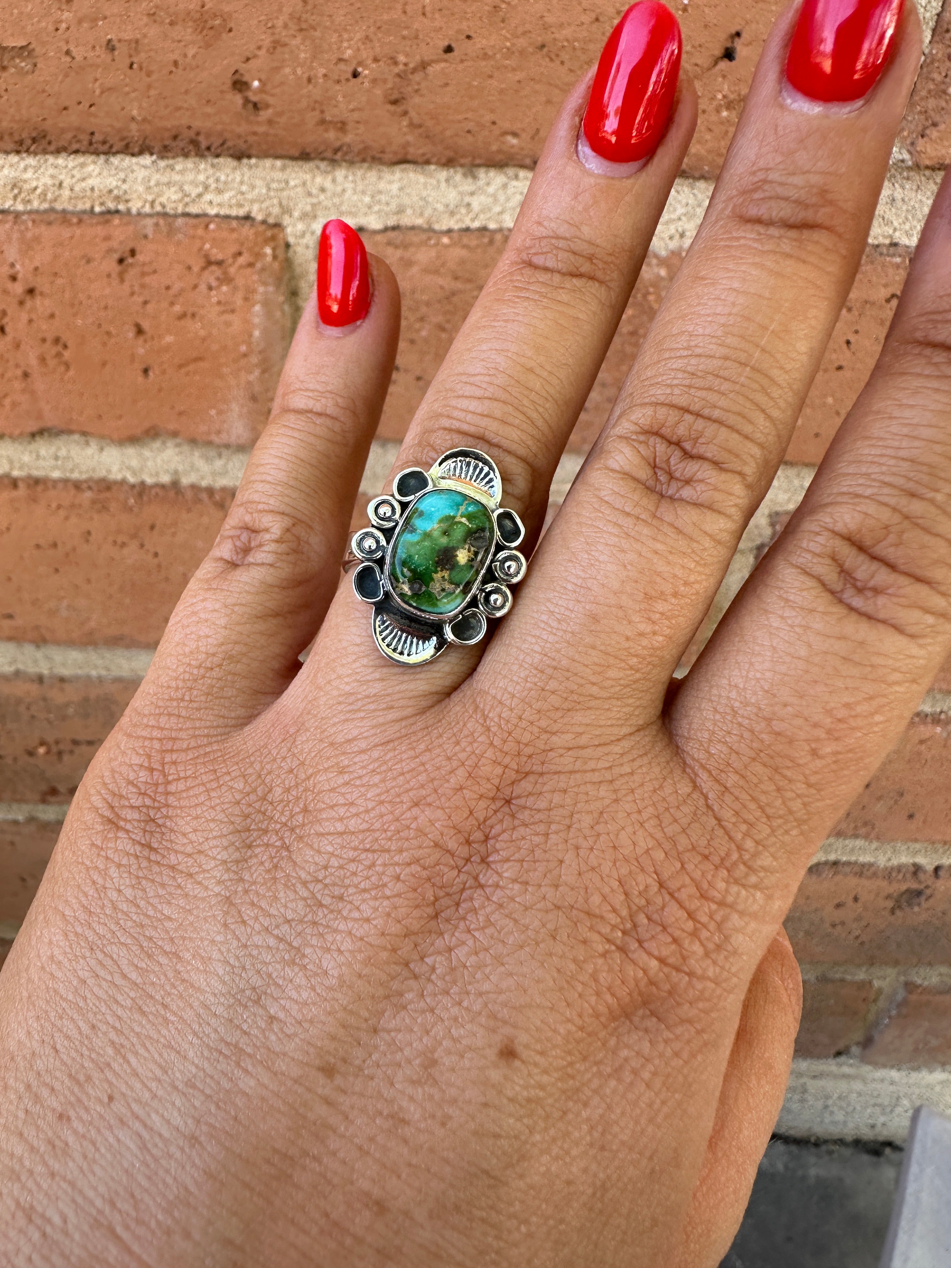 Beautiful Handmade Sonoran Mountain Turquoise And Sterling Silver Adjustable Ring