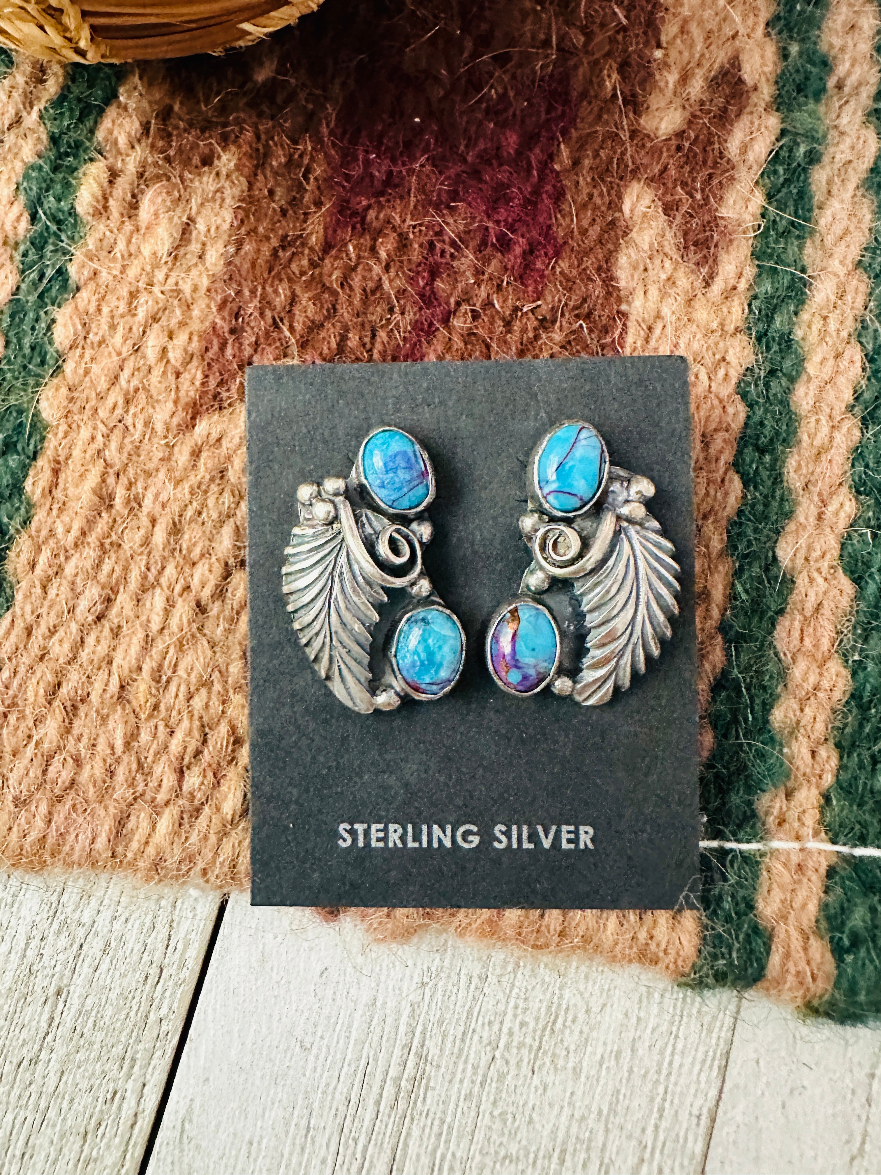 Navajo Sterling Silver & Purple Mojave Post Dangle Earrings