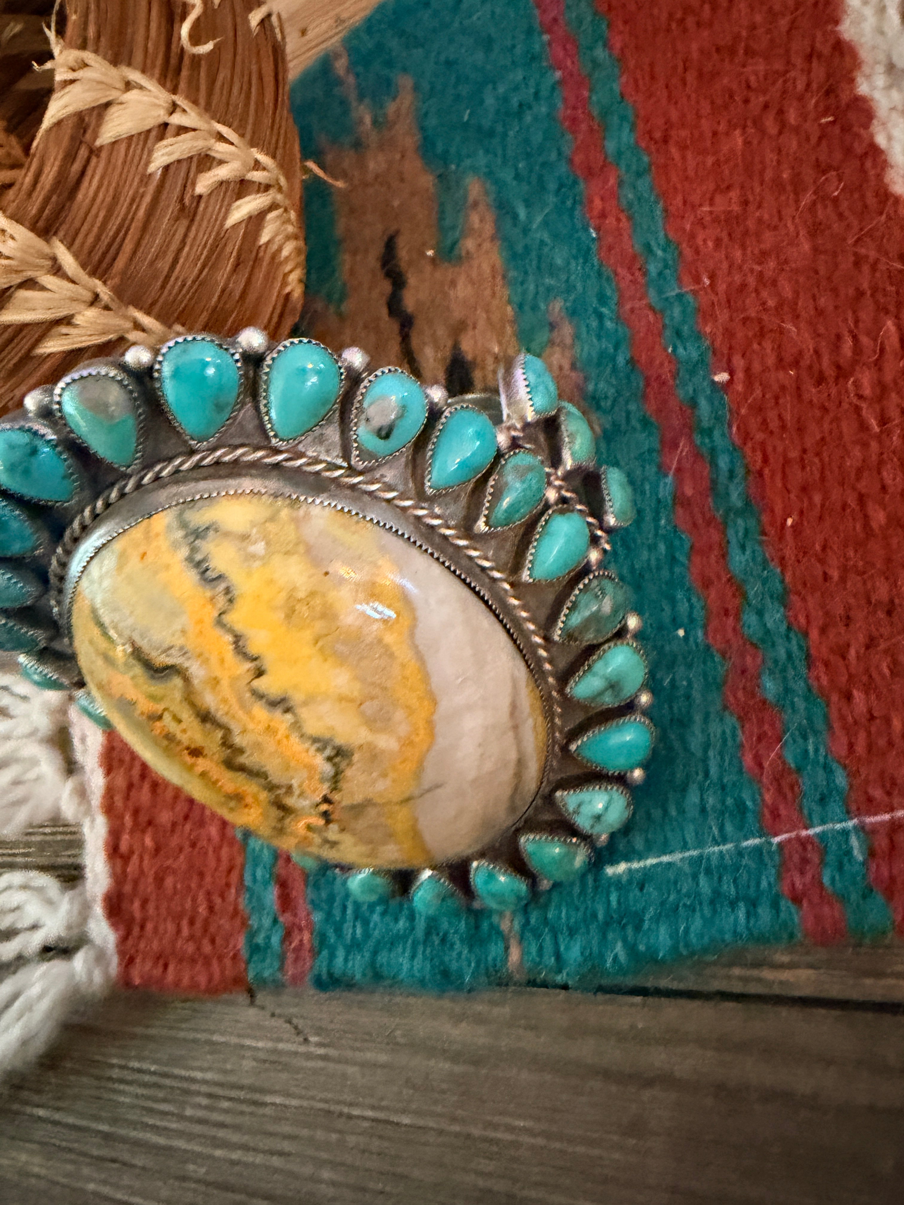 Handcrafted Sterling Silver, Turquoise & Bumblebee Cuff Bracelet