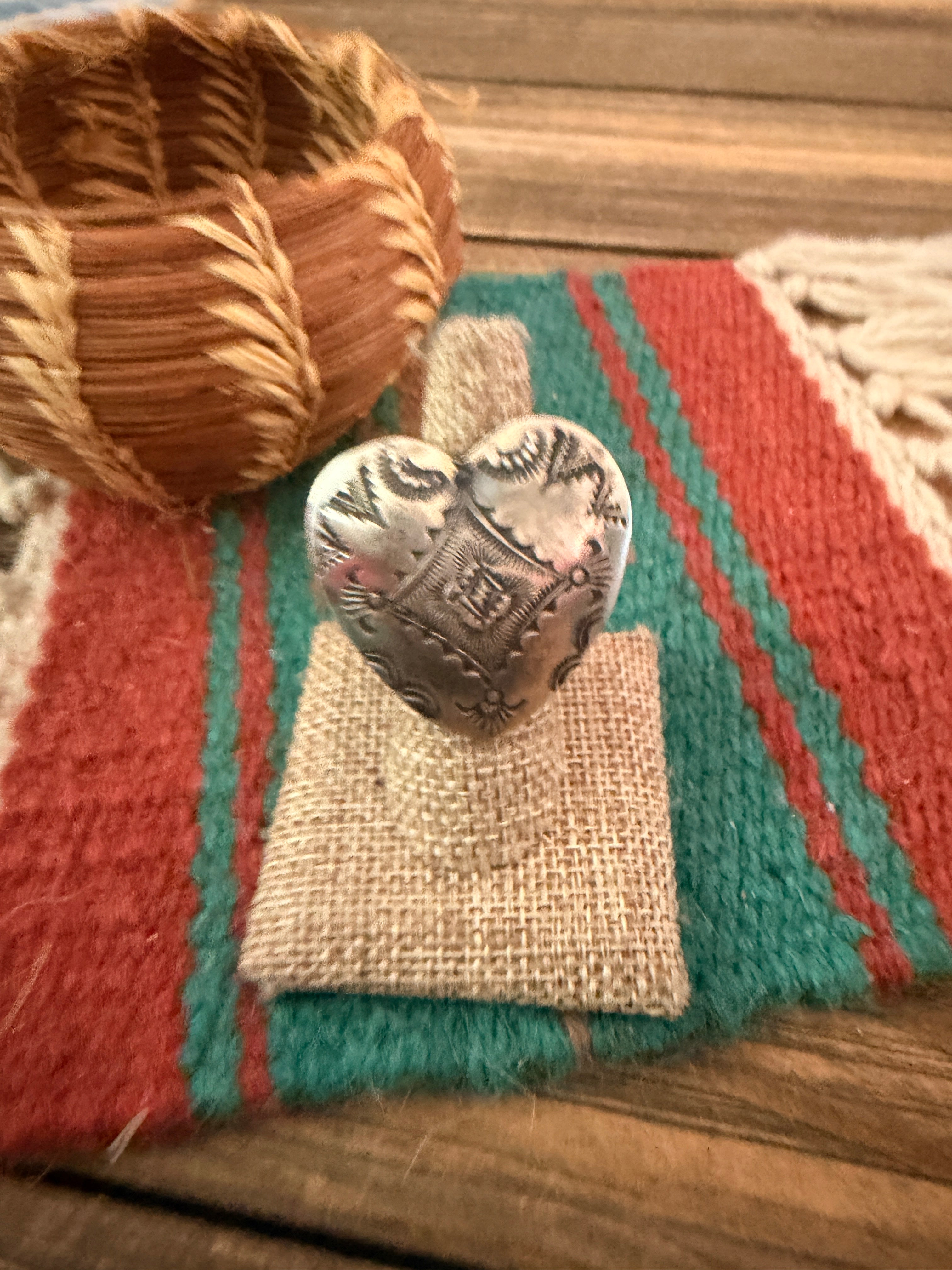 Handcrafted Sterling Silver Adjustable Heart Concho Ring by Vincent Platero