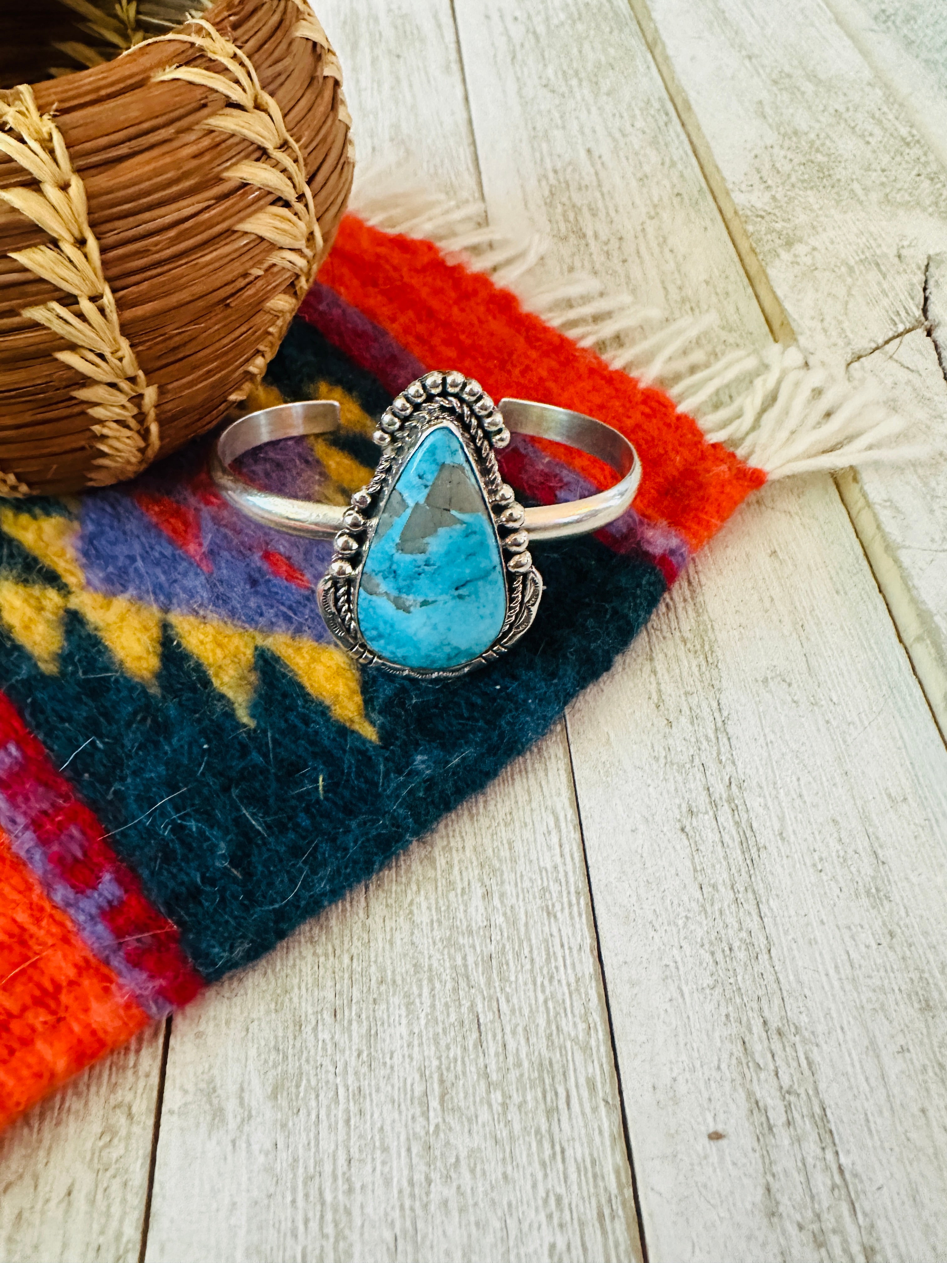 Navajo Sterling Silver & Turquoise Cuff Bracelet by Francis Fred