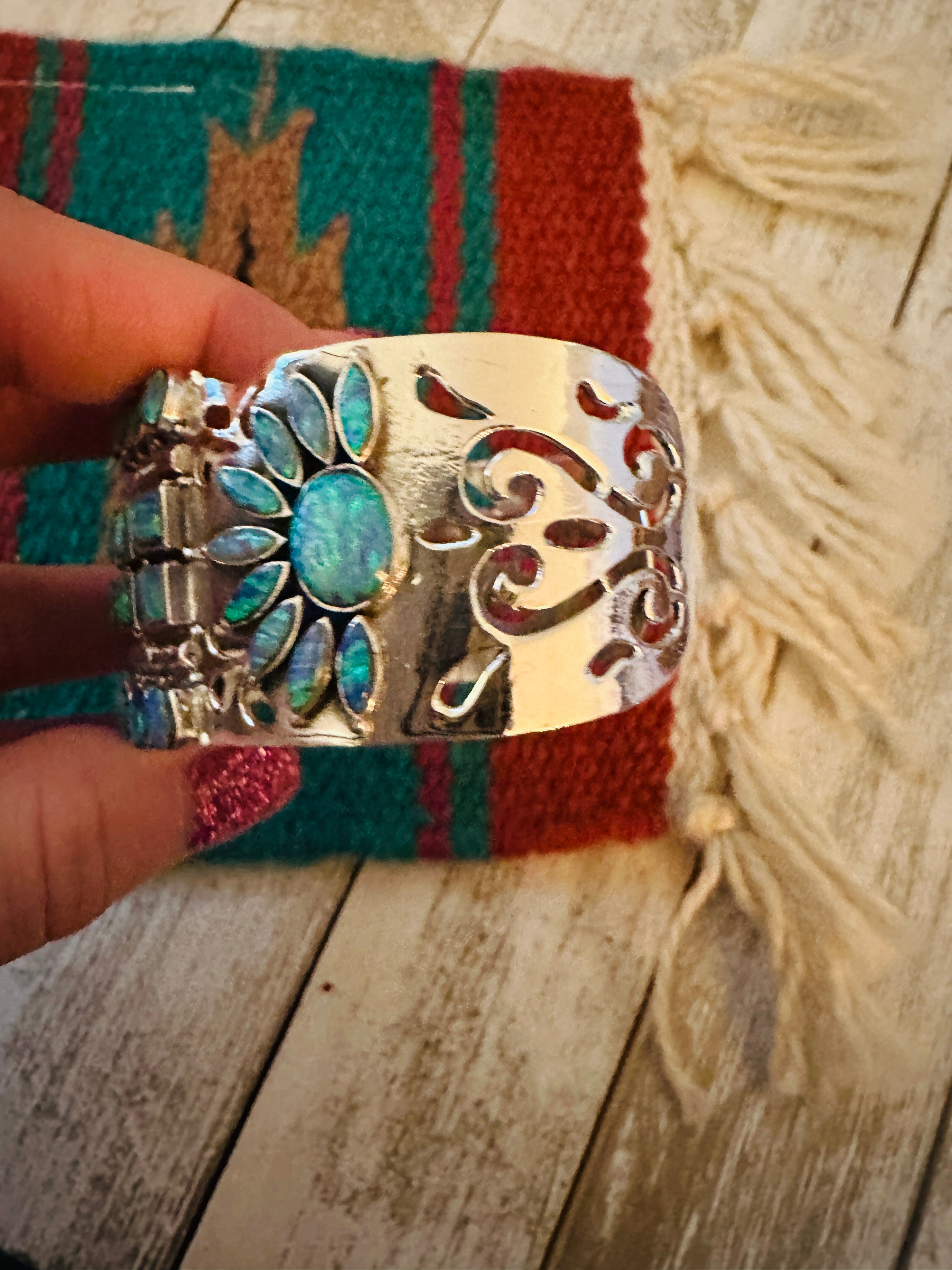 Nizhoni Handmade Sterling Silver & Blue Opal Cuff Bracelet