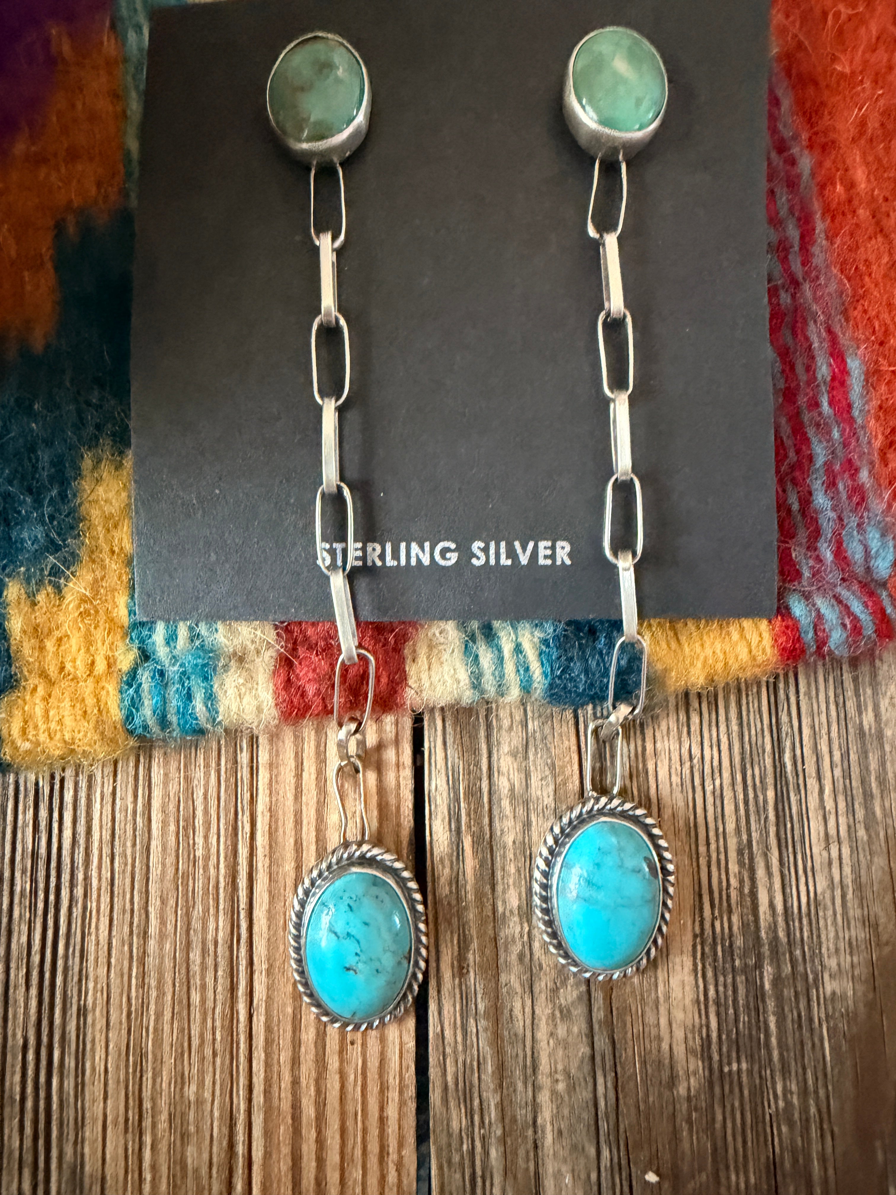 Handcrafted Turquoise & Sterling Silver Chain Dangle Earrings