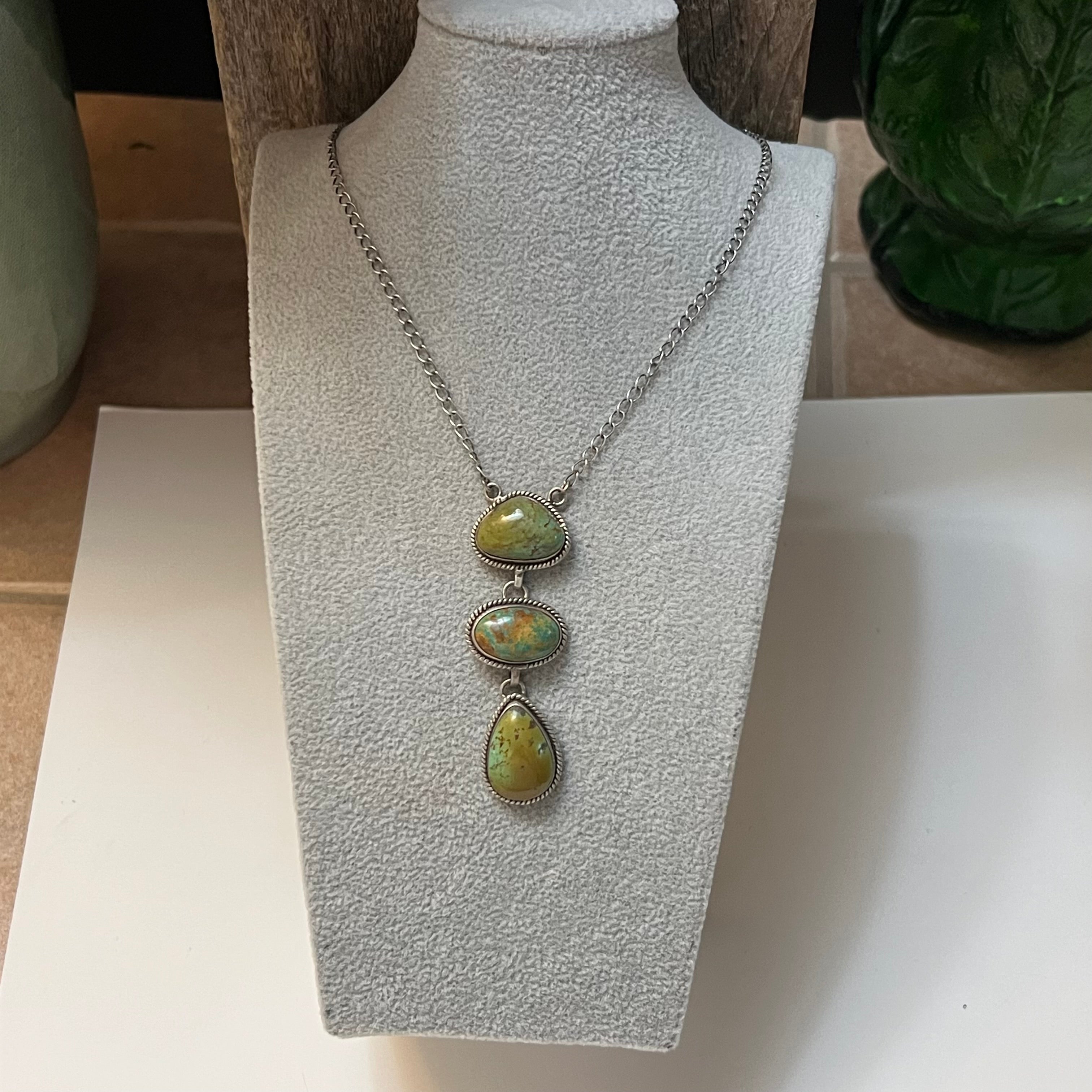 Handmade 3 Stone Turquoise & Sterling Silver Drop Necklace (10)