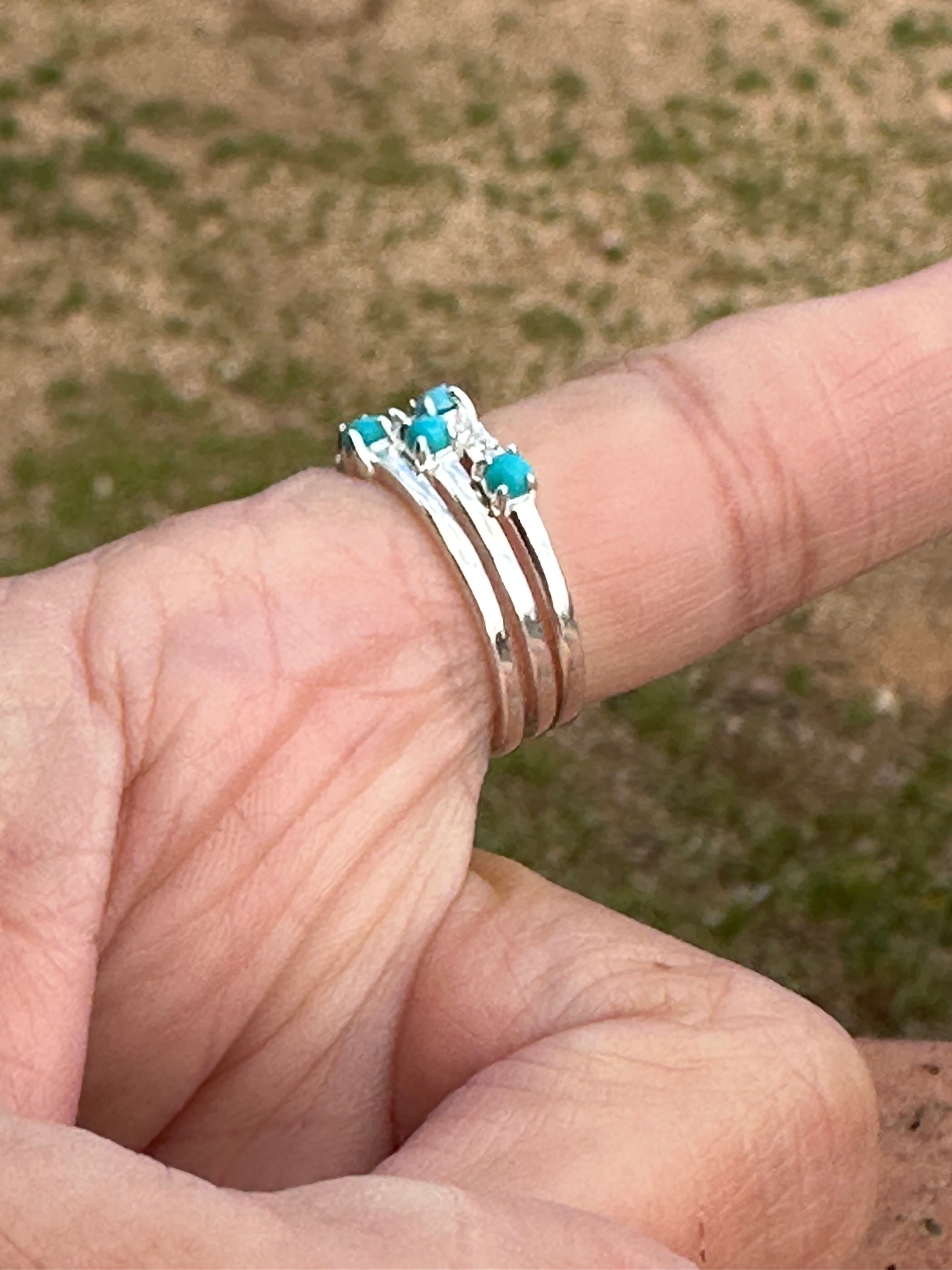 Handmade Sterling Silver Turquoise and CZ Eternity Band