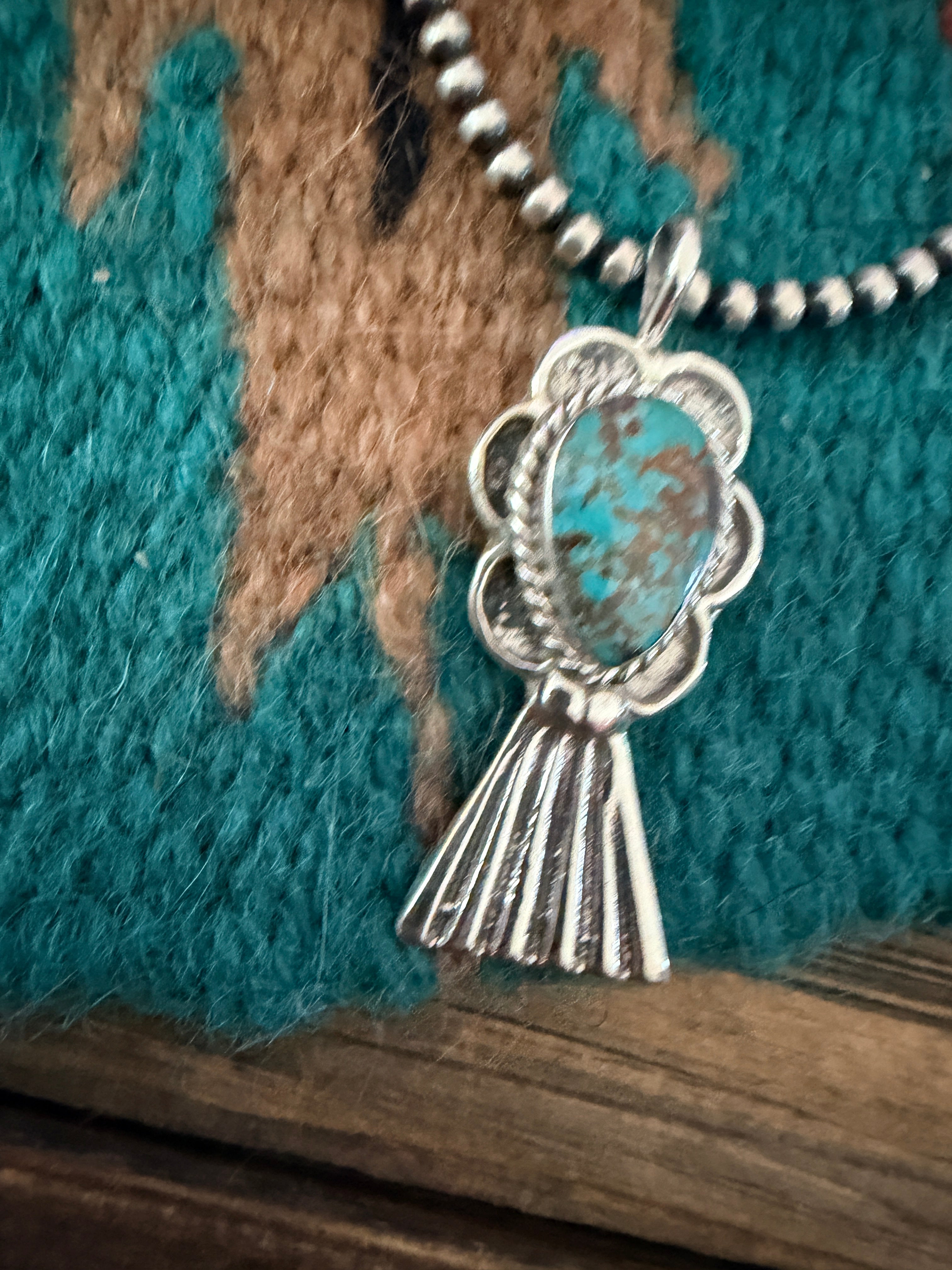 Handcrafted Sterling Silver & Turquoise Blossom Pendant by Joseph Martinez
