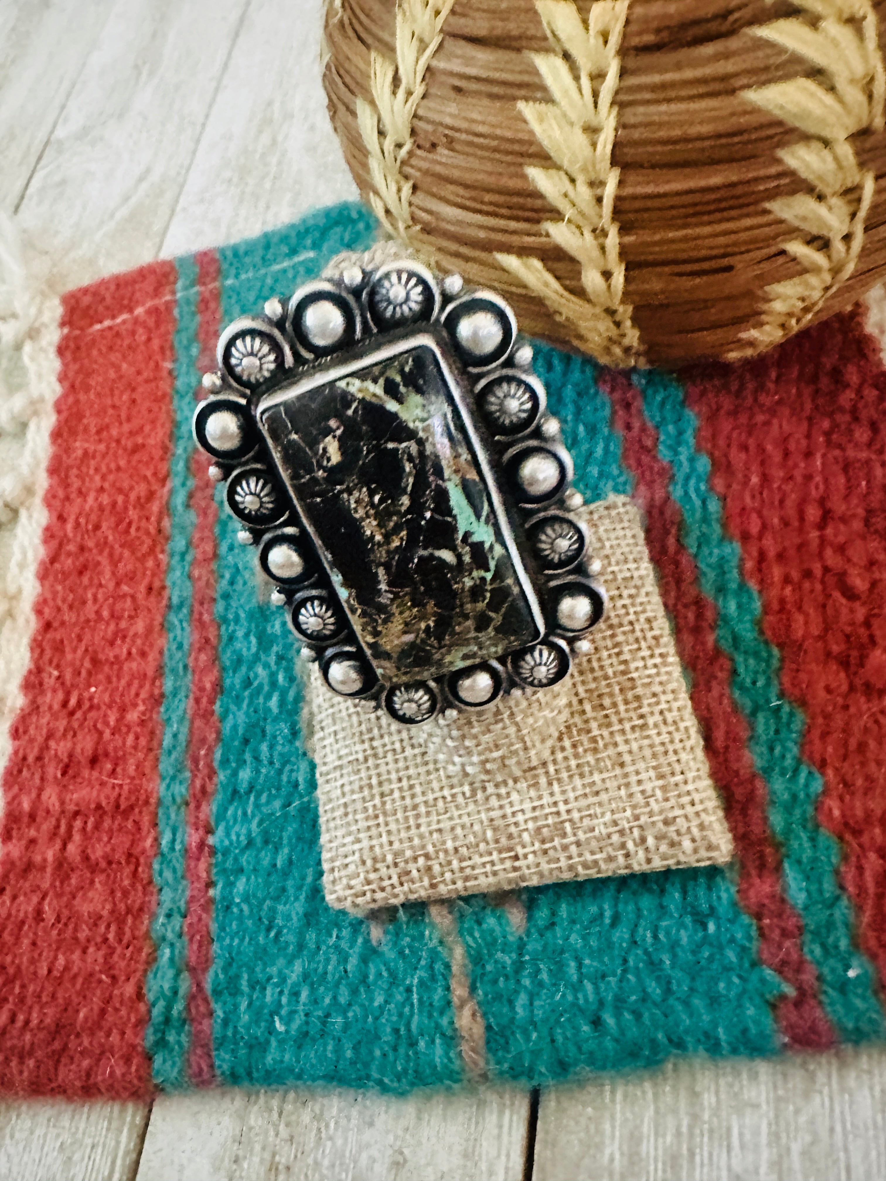 Handcrafted Blackjack Turquoise & Sterling Silver Ring Size 7 by Jackson Hoskie