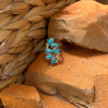 Sterling Silver Six Leaf Copper Turquoise Ring Size 8