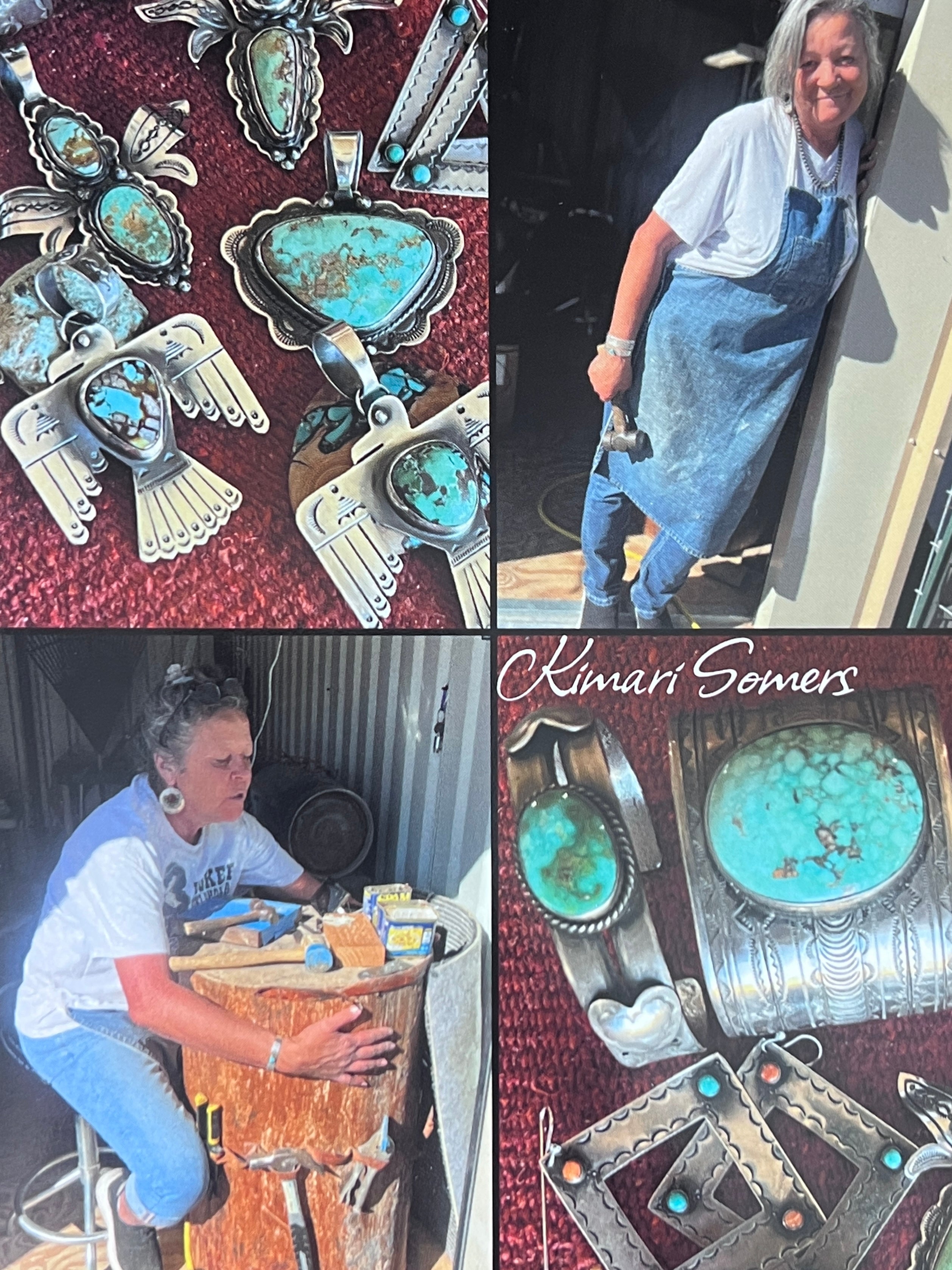 Kimari Somers Hand Stamped Sterling Silver, Brass, Copper & Spiny Oyster ‘Triple Shot’ Pendant