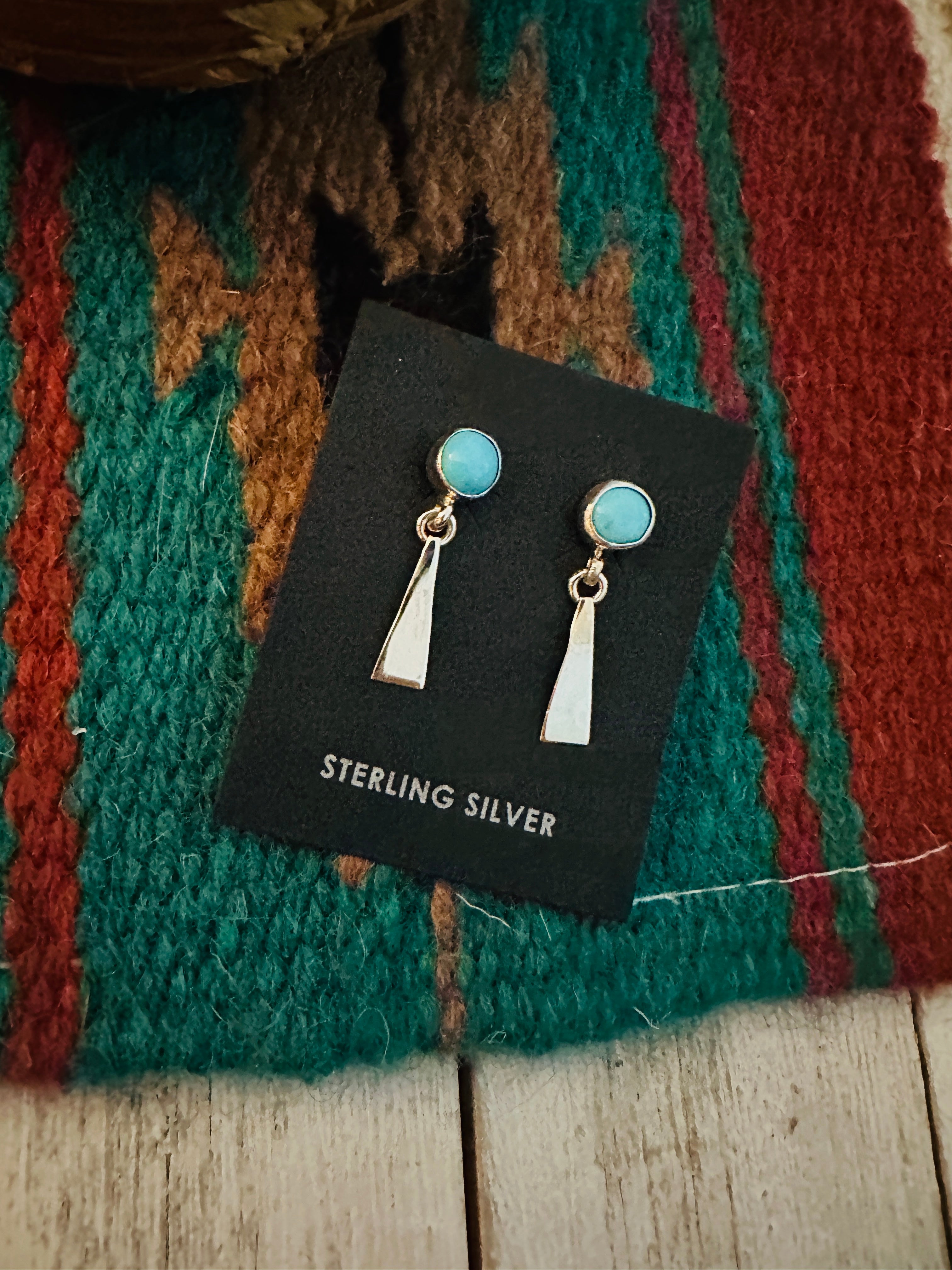 Navajo Turquoise & Sterling Silver Triangle Dangle Earrings