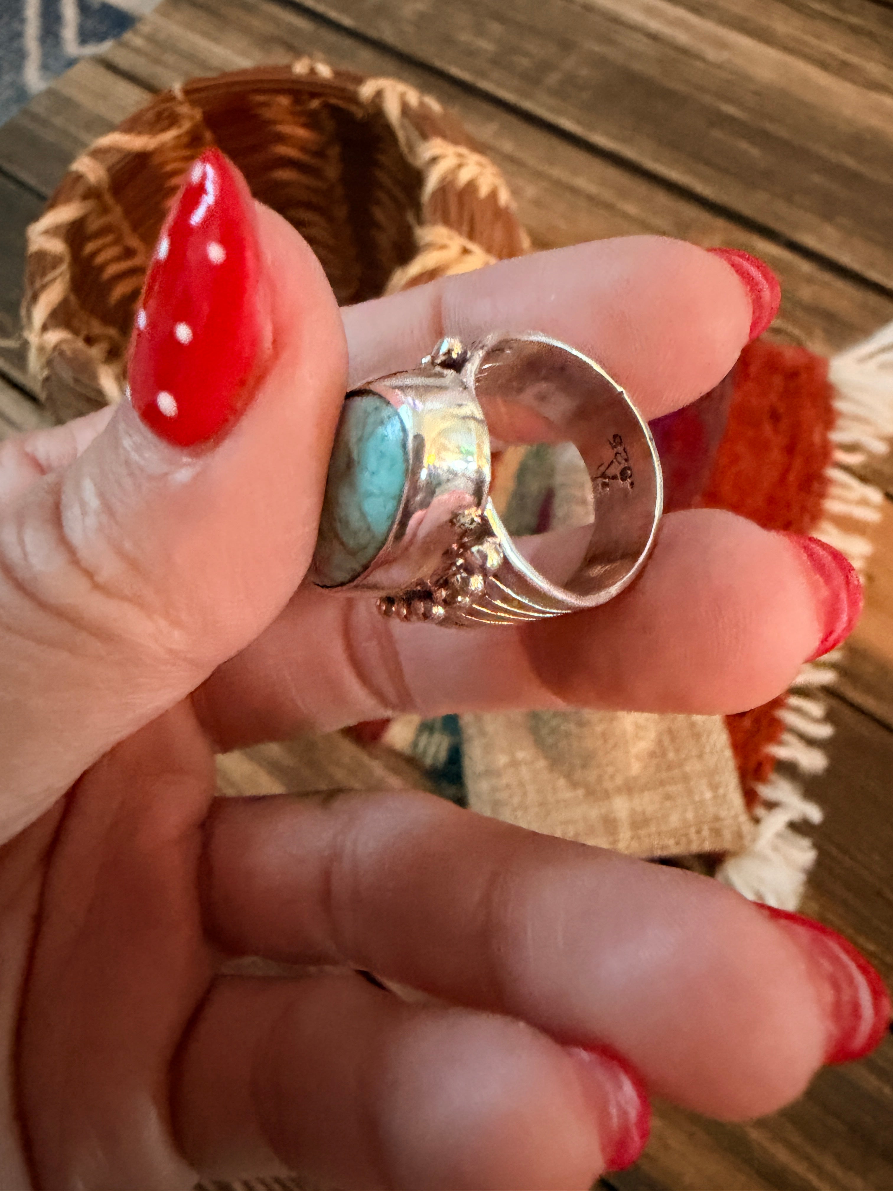 Handcrafted Turquoise & Sterling Silver Ring Size 5.75